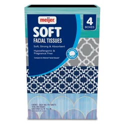 Meijer Soft Facial Tissues, 160 Sheet Flat Box, 4 pack