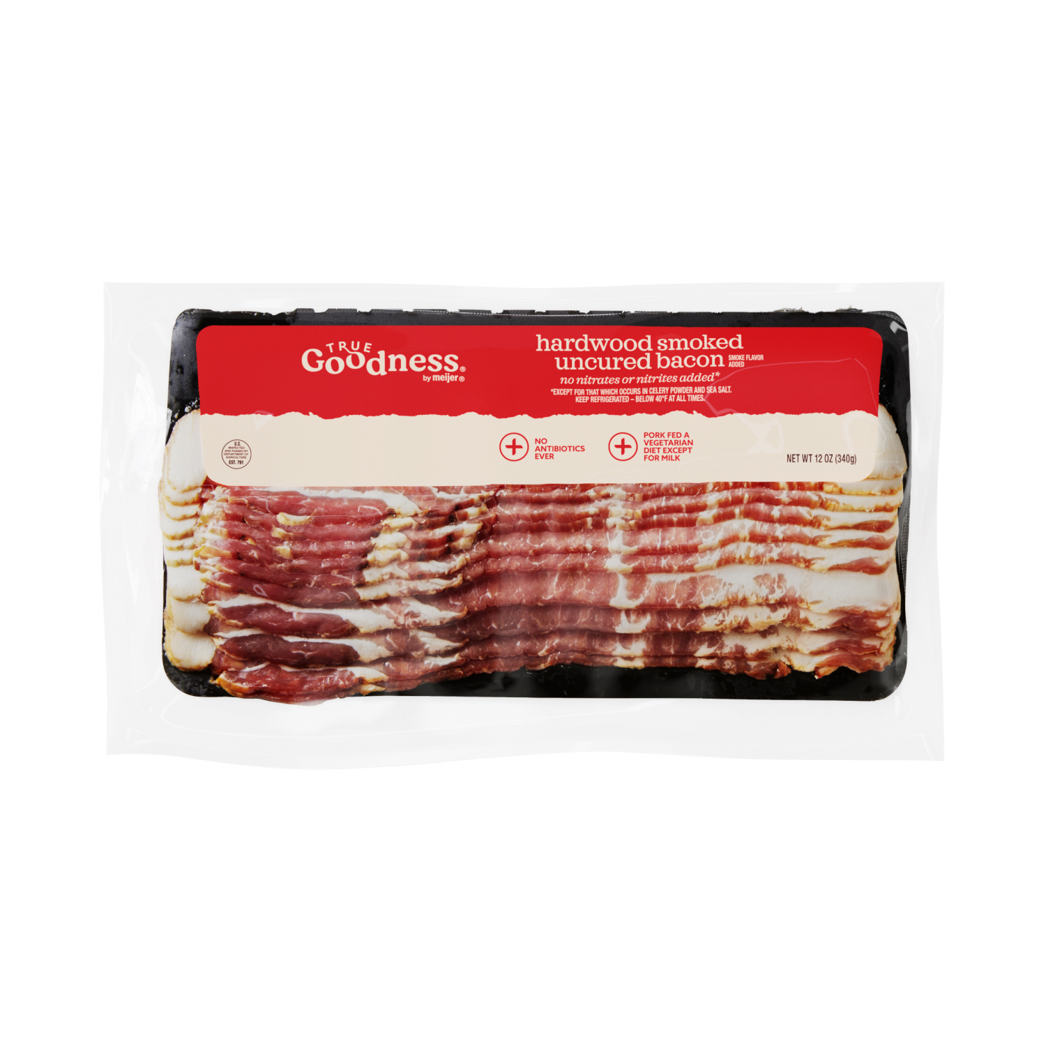 slide 1 of 2, True Goodness Hardwood Smoked Uncured Bacon, 12 oz, 12 oz