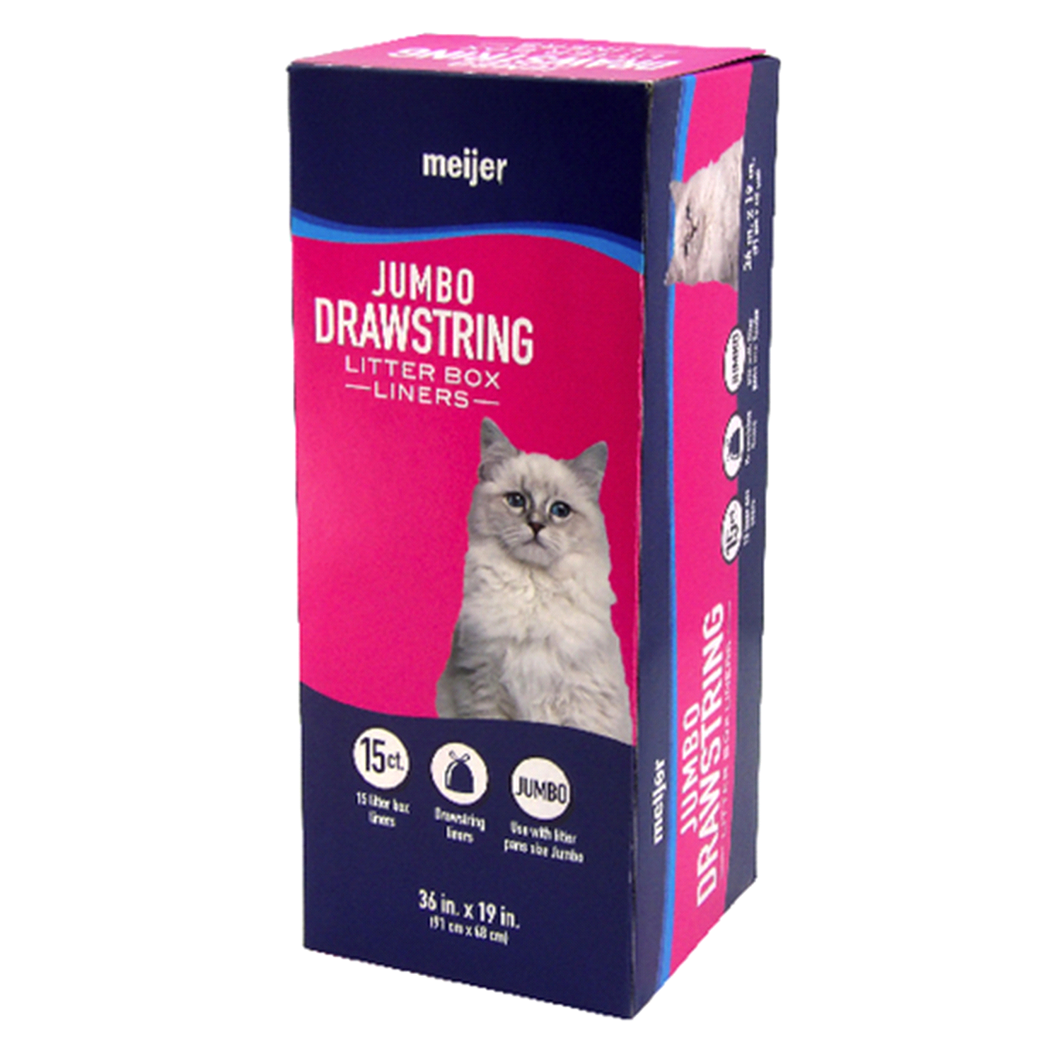 slide 1 of 1, Meijer Drawstring Litter Box Liners, Jumbo, 15 ct