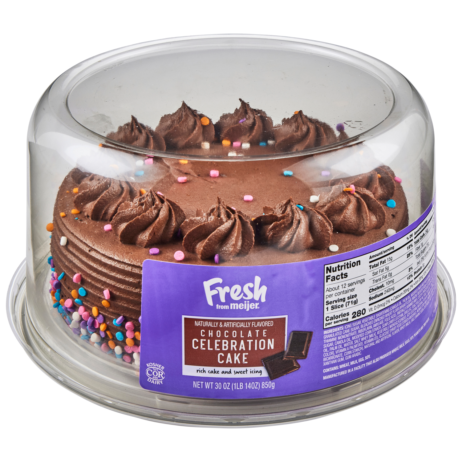 slide 2 of 3, Fresh from Meijer 8" Chocolate Celebration Cake, 29.9 oz