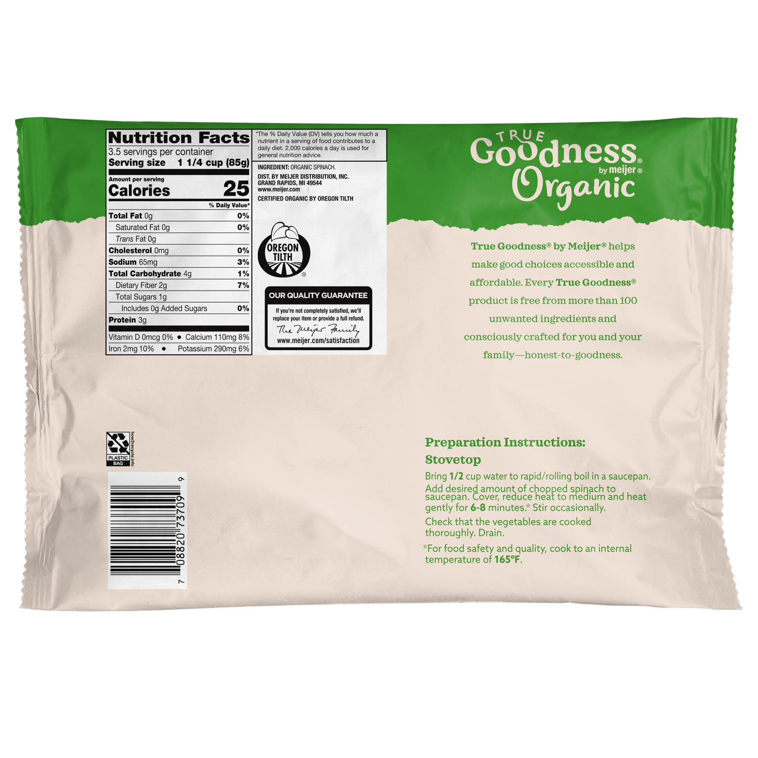 slide 2 of 2, True Goodness Organic Chopped Spinach, 10 oz