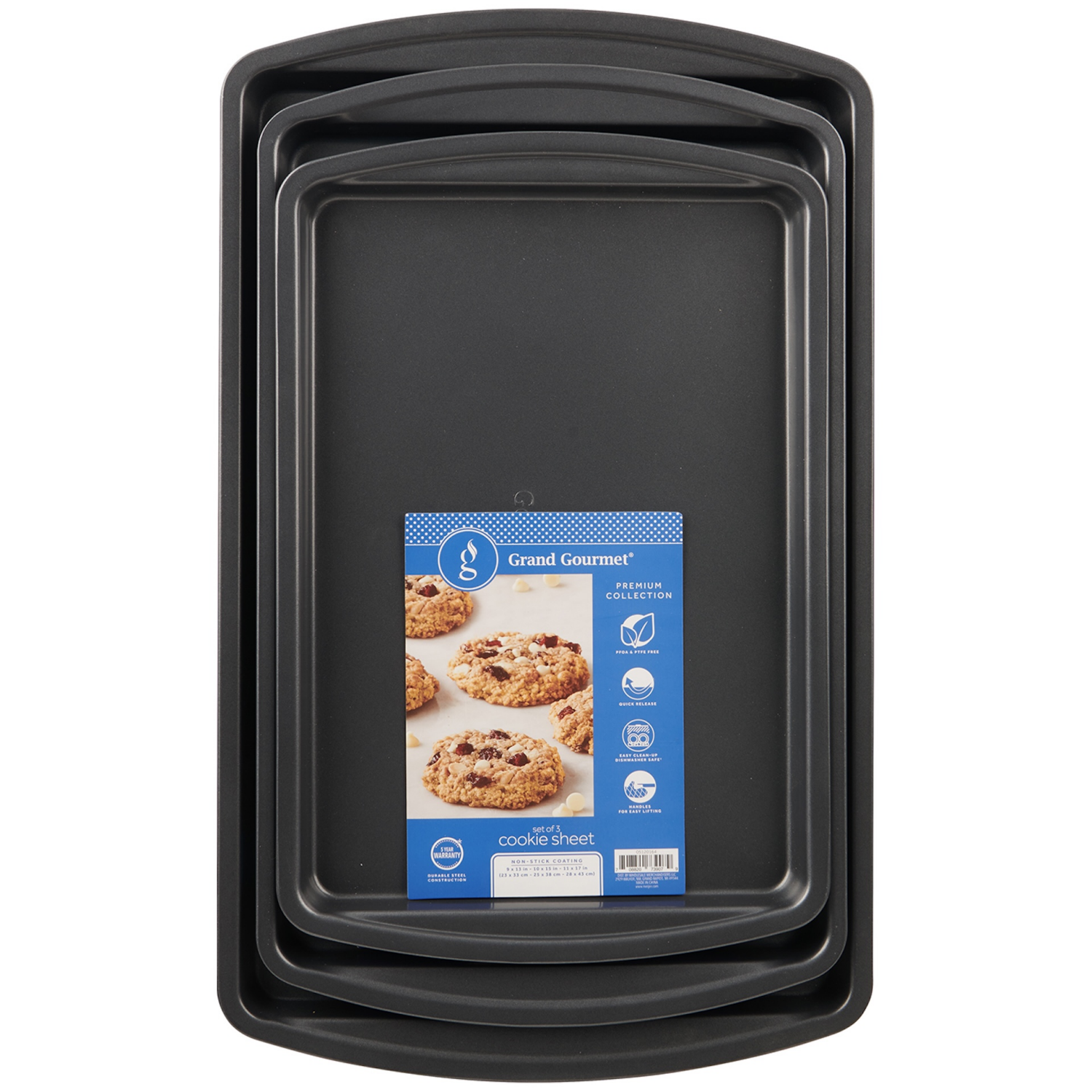 slide 1 of 2, Grand Gourmet Small/Medium/Large Cookie Pan, Dark Grey Set, 3 ct