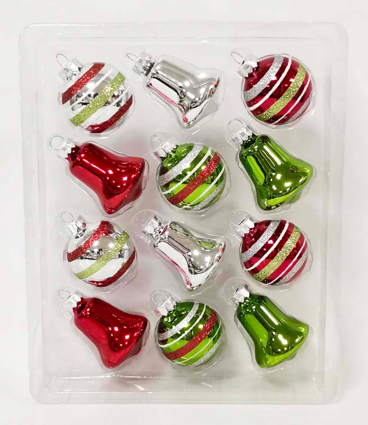 slide 2 of 3, December Home Glass Bell/Ball Ornaments Red/Green Assortment, 12 ct