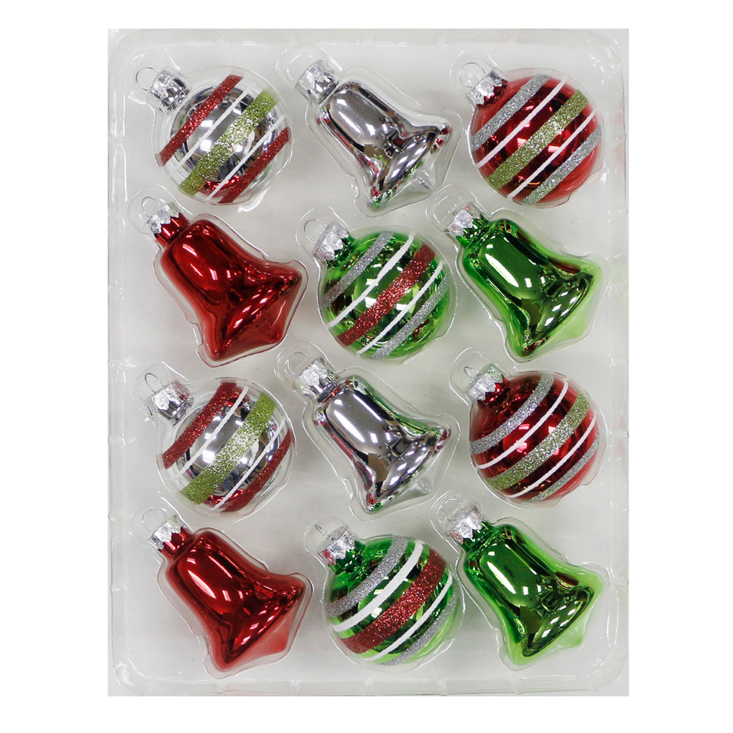 slide 1 of 3, December Home Glass Bell/Ball Ornaments Red/Green Assortment, 12 ct