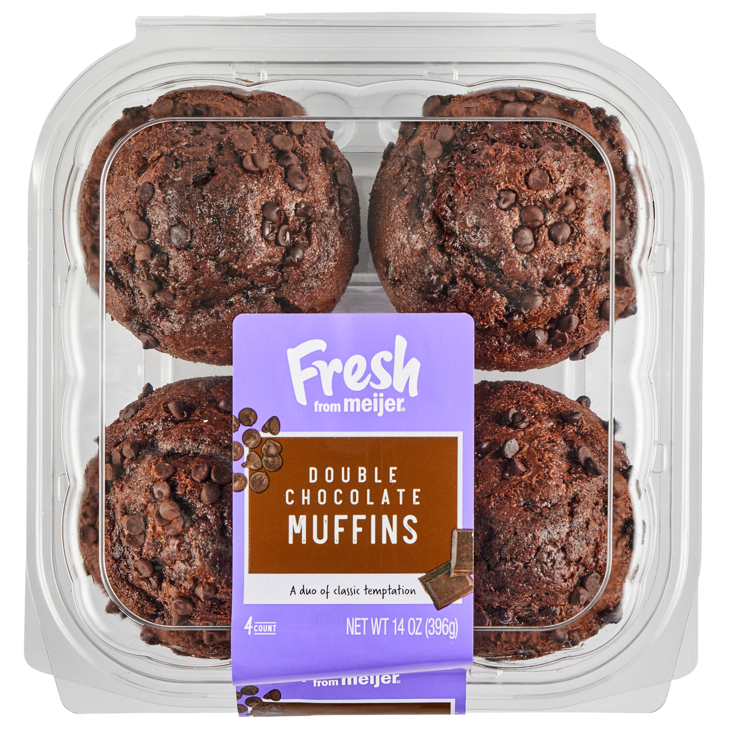 slide 1 of 4, Fresh from Meijer Muffins, Double Chocolate, 4ct, 4 ct