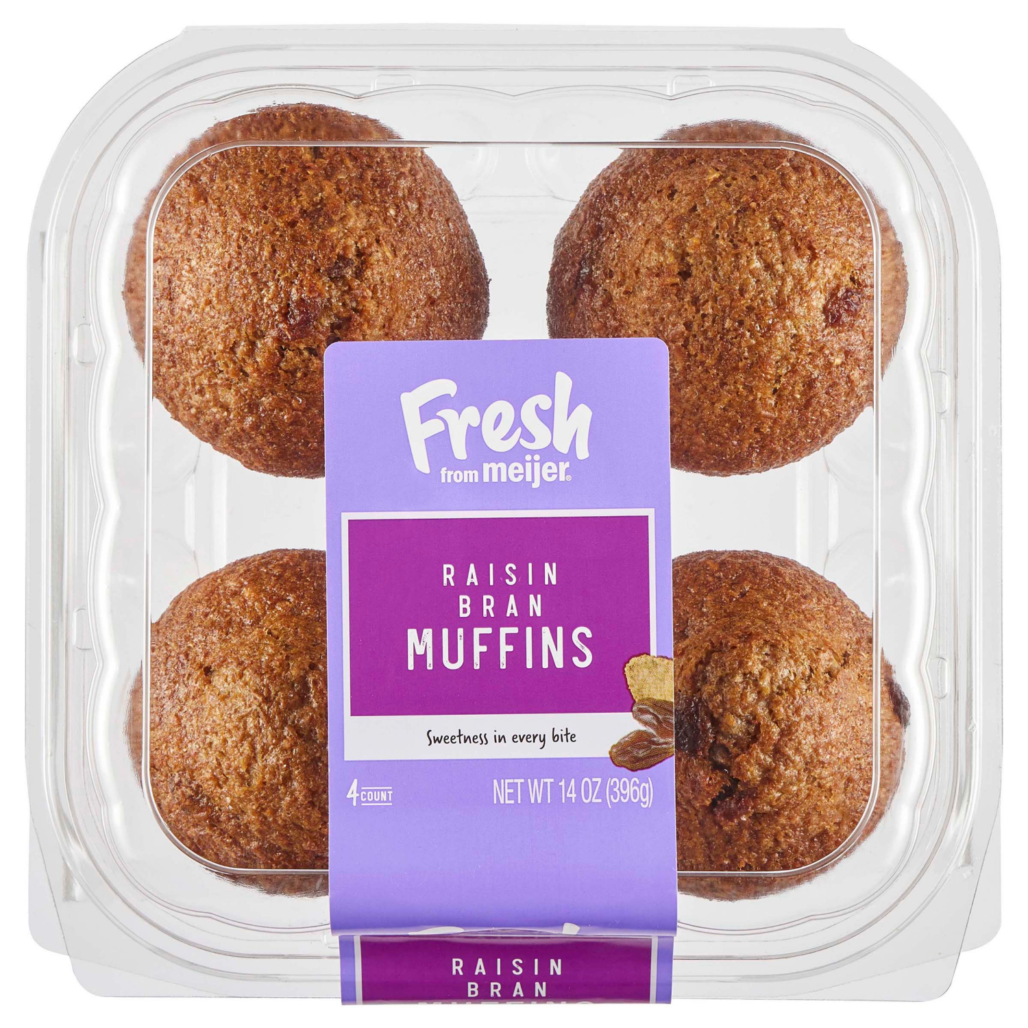 slide 1 of 4, Fresh from Meijer Muffins, Raisin Bran 14 oz, 4ct , 4 ct; 14 oz