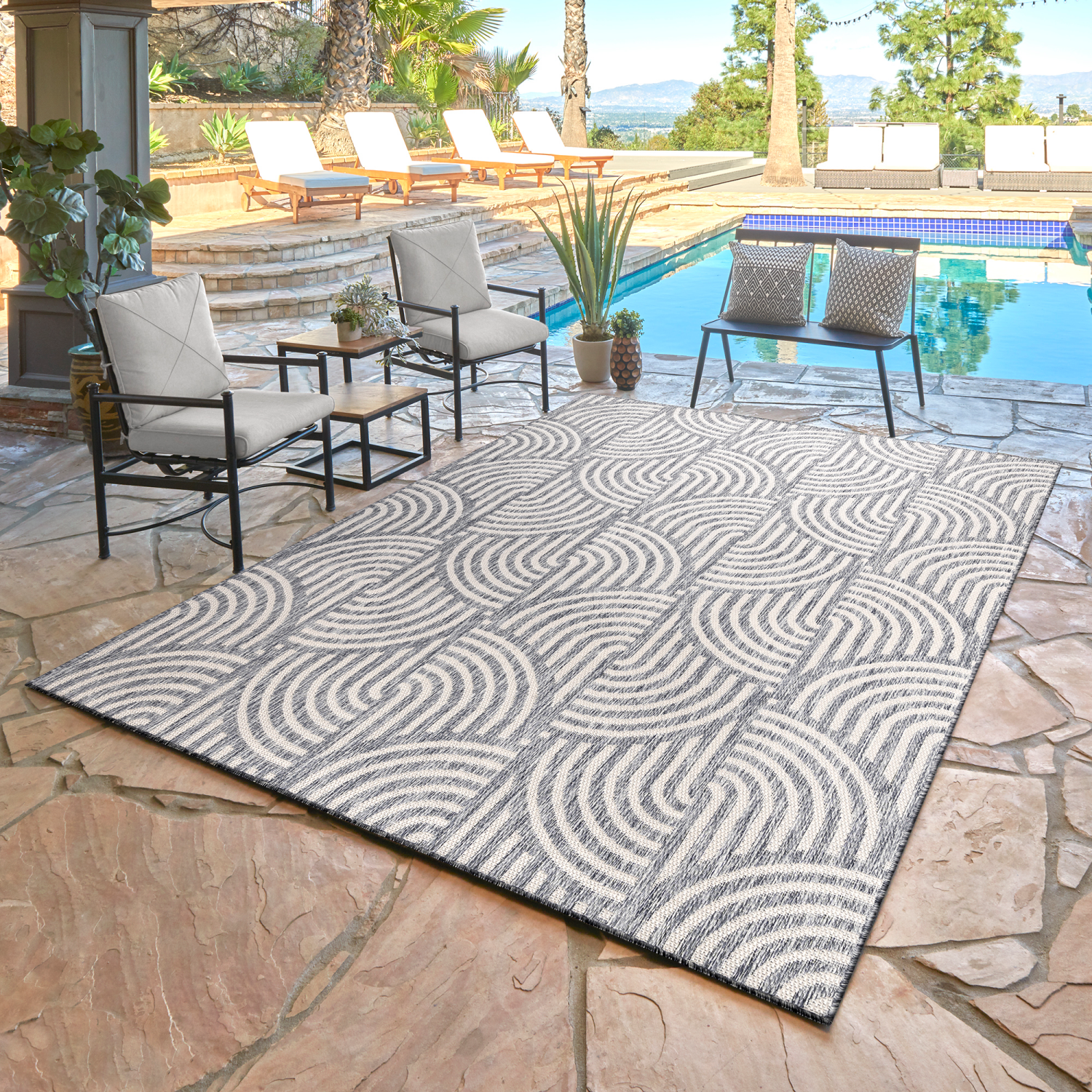 slide 4 of 5, Room & Retreat Tropea Mika Outdoor Runner, 30 in x 60 in, Blue, 1 ct