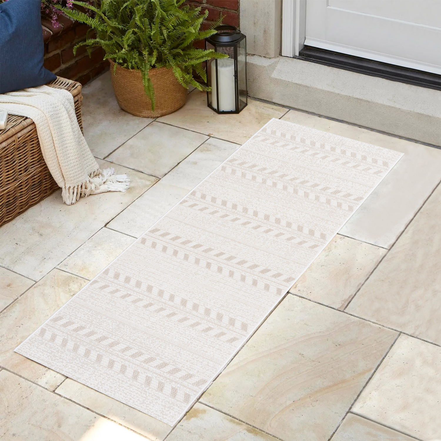 slide 4 of 4, Room & Retreat Tropea Moran Stripe Outdoor Runner, 30 in x 60 in, Beige, 1 ct