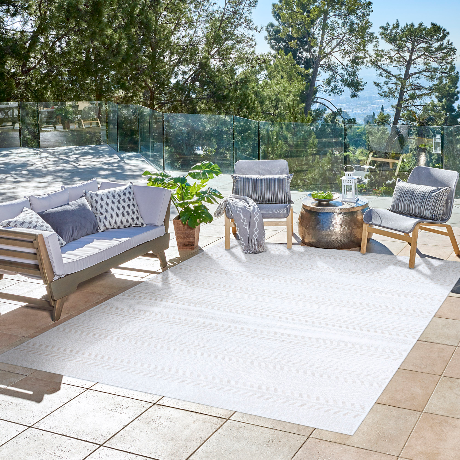 slide 3 of 4, ROOM & RETREAT Room & Room Tropea Moran Outdoor Rug, 94 in x 120 in, Beige, 1 ct