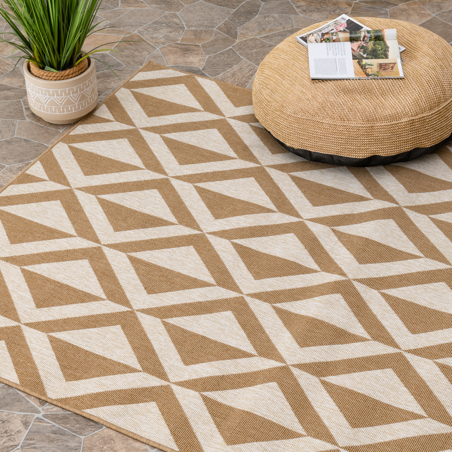 slide 4 of 7, Room & Retreat Solstice Indoor/Outdoor Area Rug Diamond Geo, 5 ft x 7 ft, Tan, 5 ft, 7 ft