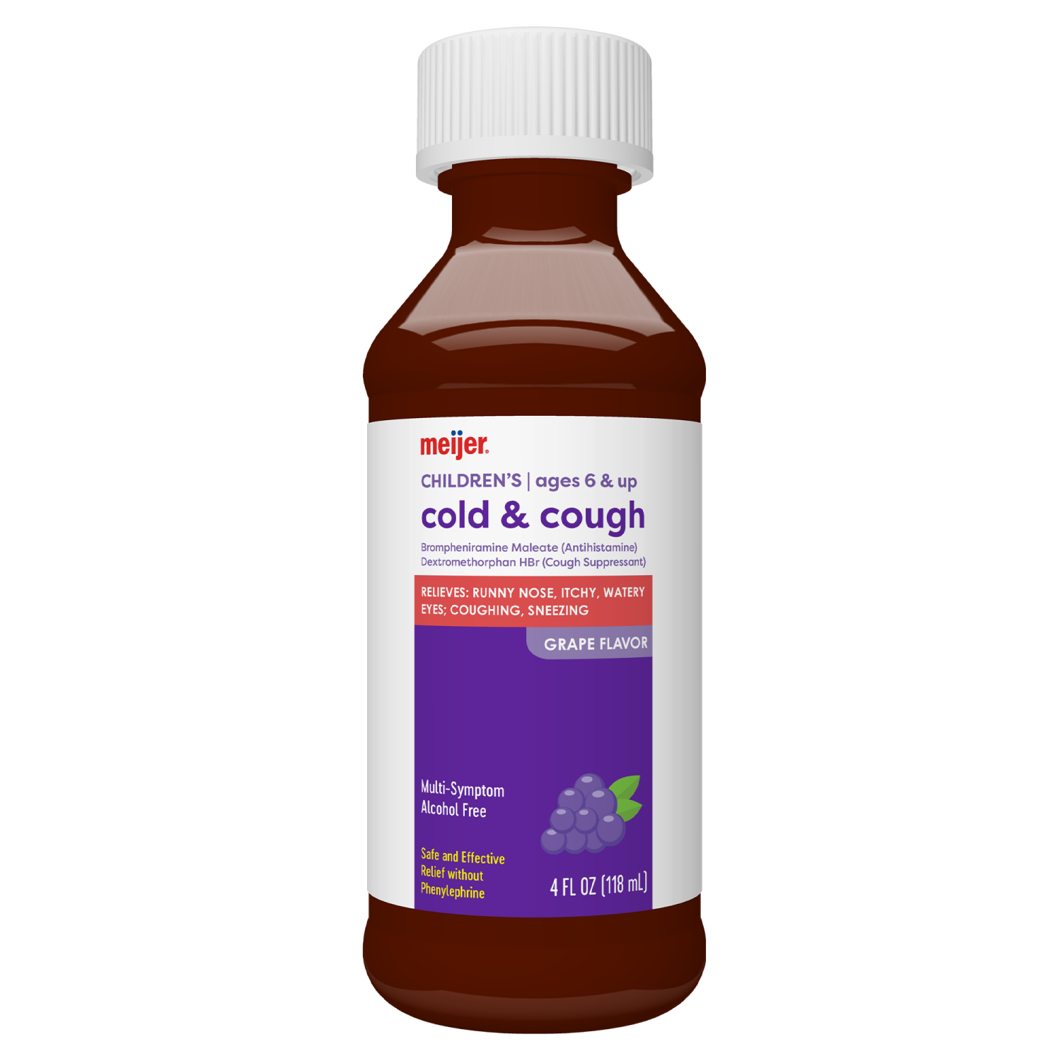 slide 3 of 8, Meijer Children's Cold and Cough, Grape Flavor; Cold Medicine for Kids, 4 OZ, 4 oz