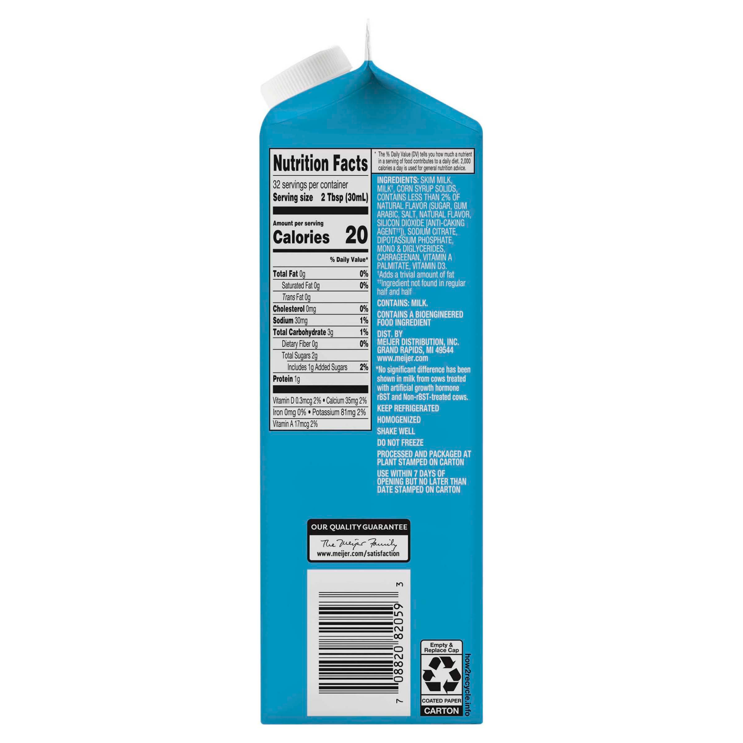 slide 2 of 2, Meijer Fat-Free Half & Half Creamer, Quart, 1 qt