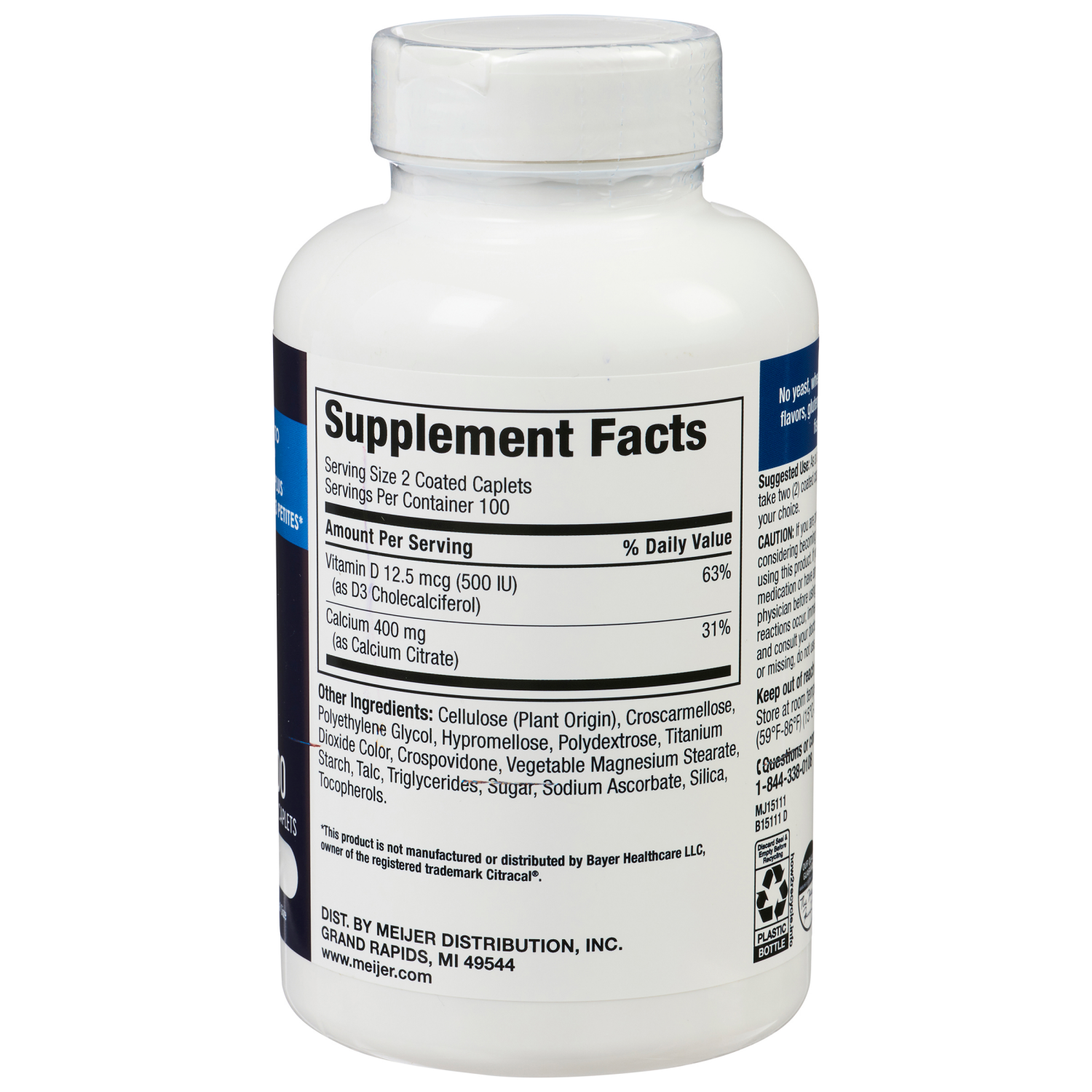 slide 3 of 3, Meijer Petites Calcium Citrate + D3 Dietary Supplement, 200 ct