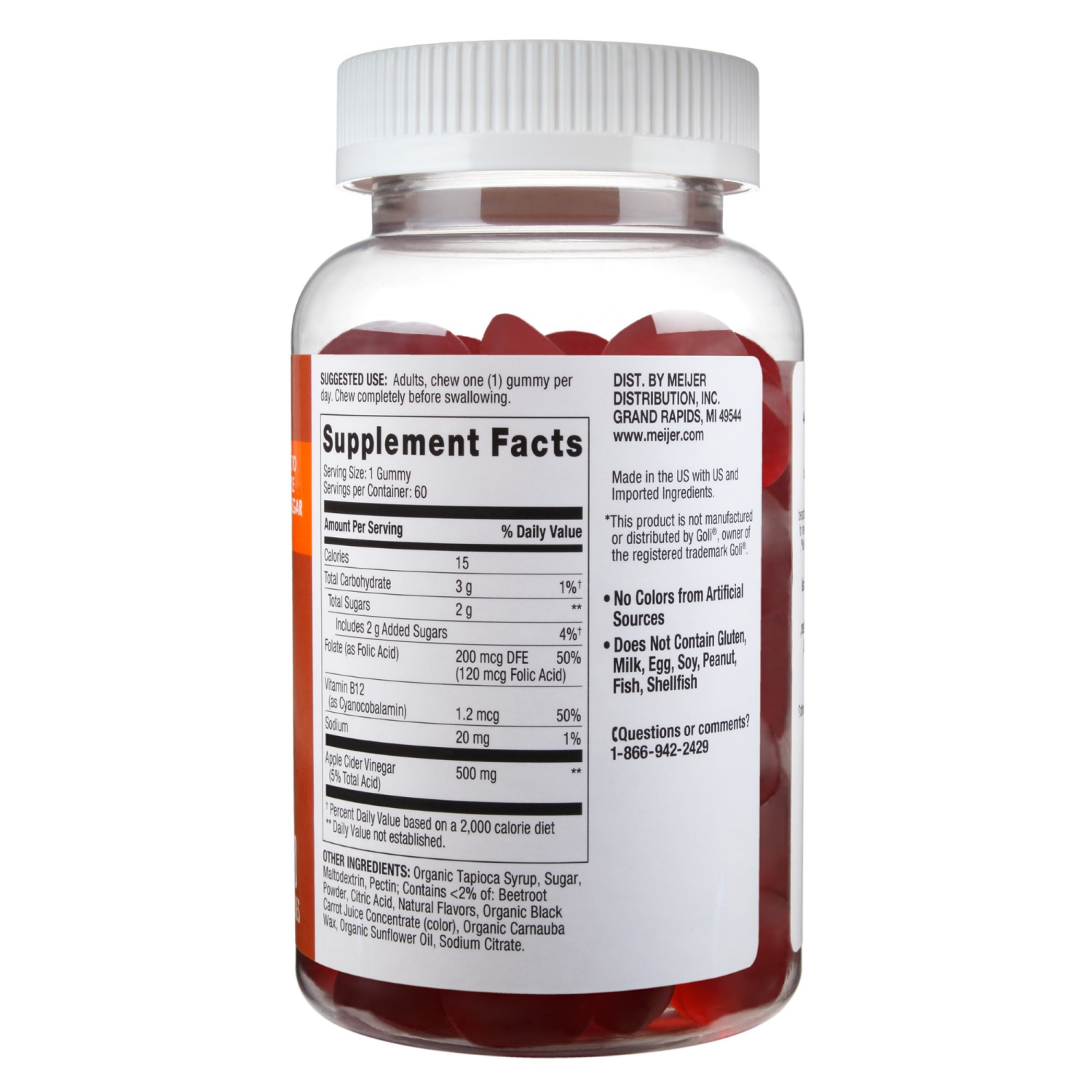 slide 2 of 2, MEIJER APPLE CIDER VINEGAR GMY, 60 ct