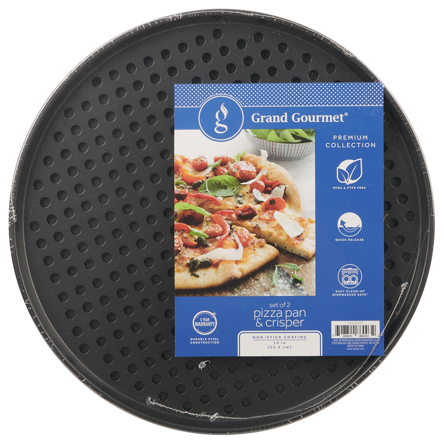 slide 1 of 2, Grand Gourmet Pizza and Crisper Pan, Dark Grey Set, 14", 2 ct