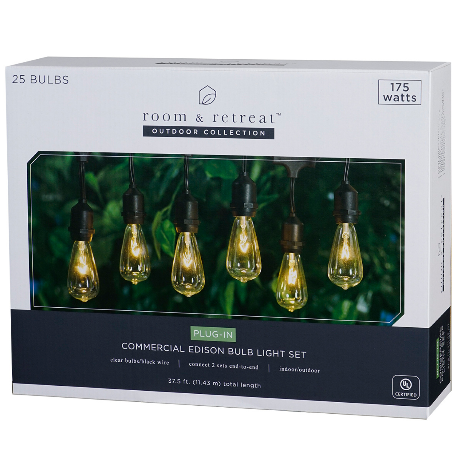 slide 2 of 2, Room & Retreat Commercial Grade Edison Light Set, Black Wire, 25 ct