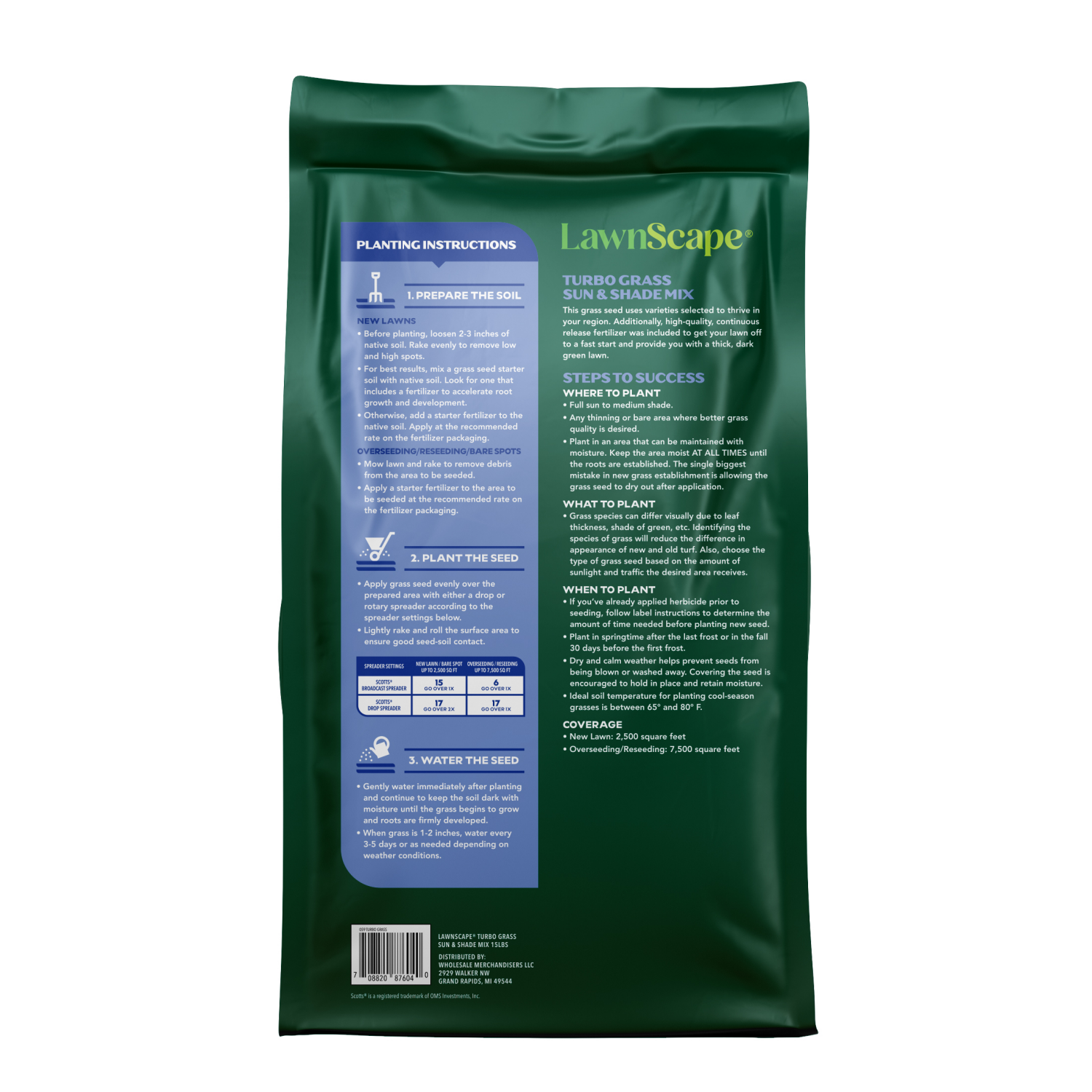 slide 2 of 3, Lawnscape Turbo Grass Sun & Shade 15Lb, 15 lb