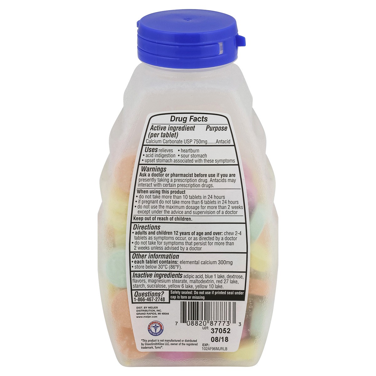 slide 2 of 2, Meijer Extra Strength Antacid Tablets Assorted Fruit Flavor, 96 ct