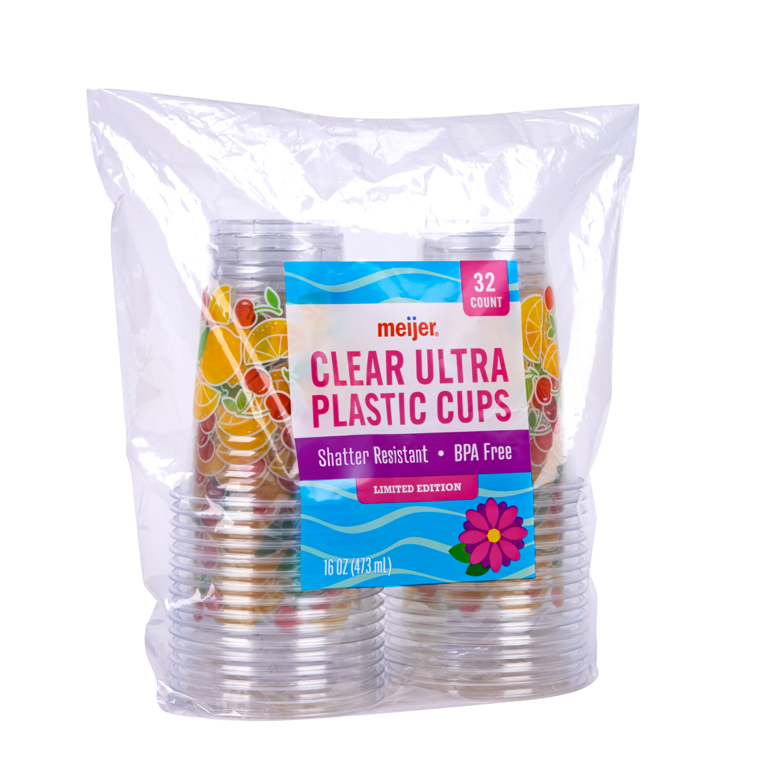 slide 3 of 5, Meijer Plastic Cup Spring Print 16 Oz. 32 Count, 16 oz, 32 ct