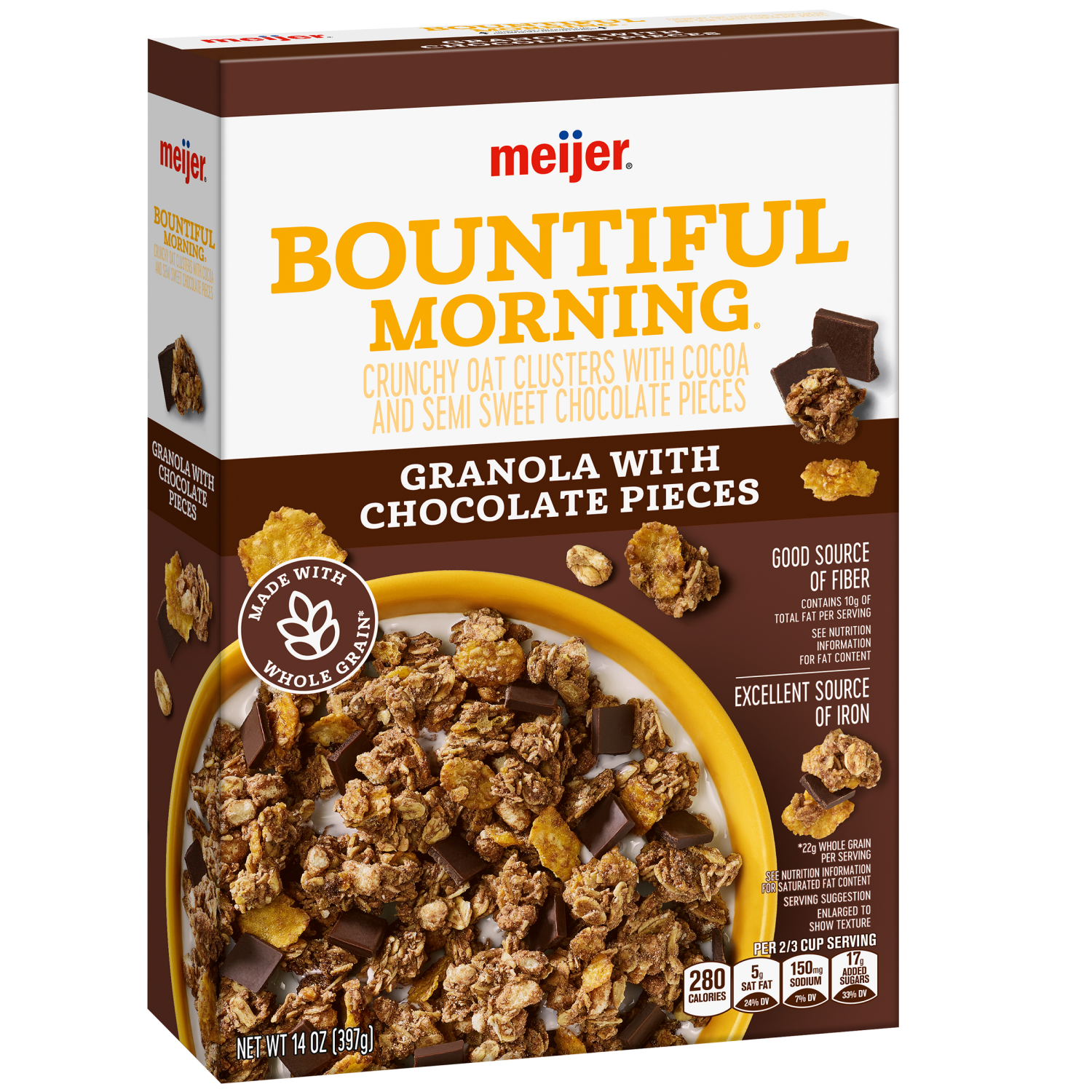 slide 6 of 8, Meijer Bountiful Morning Granola with Chocolate, 14 oz, 14 oz