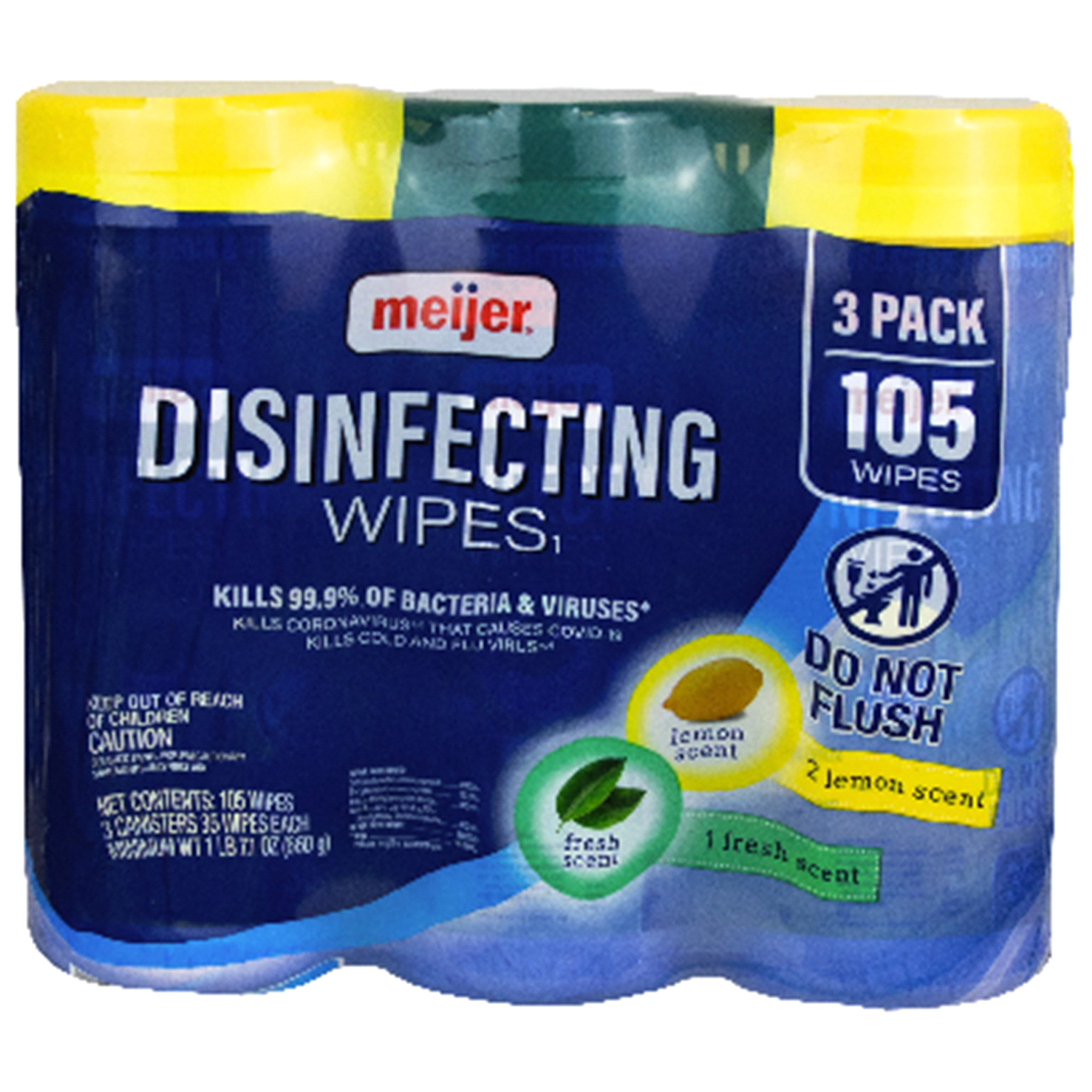 slide 1 of 1, Meijer Disinfecting Wipes 1 Fresh/2 Lemon 35 count 3 pack, 3 ct