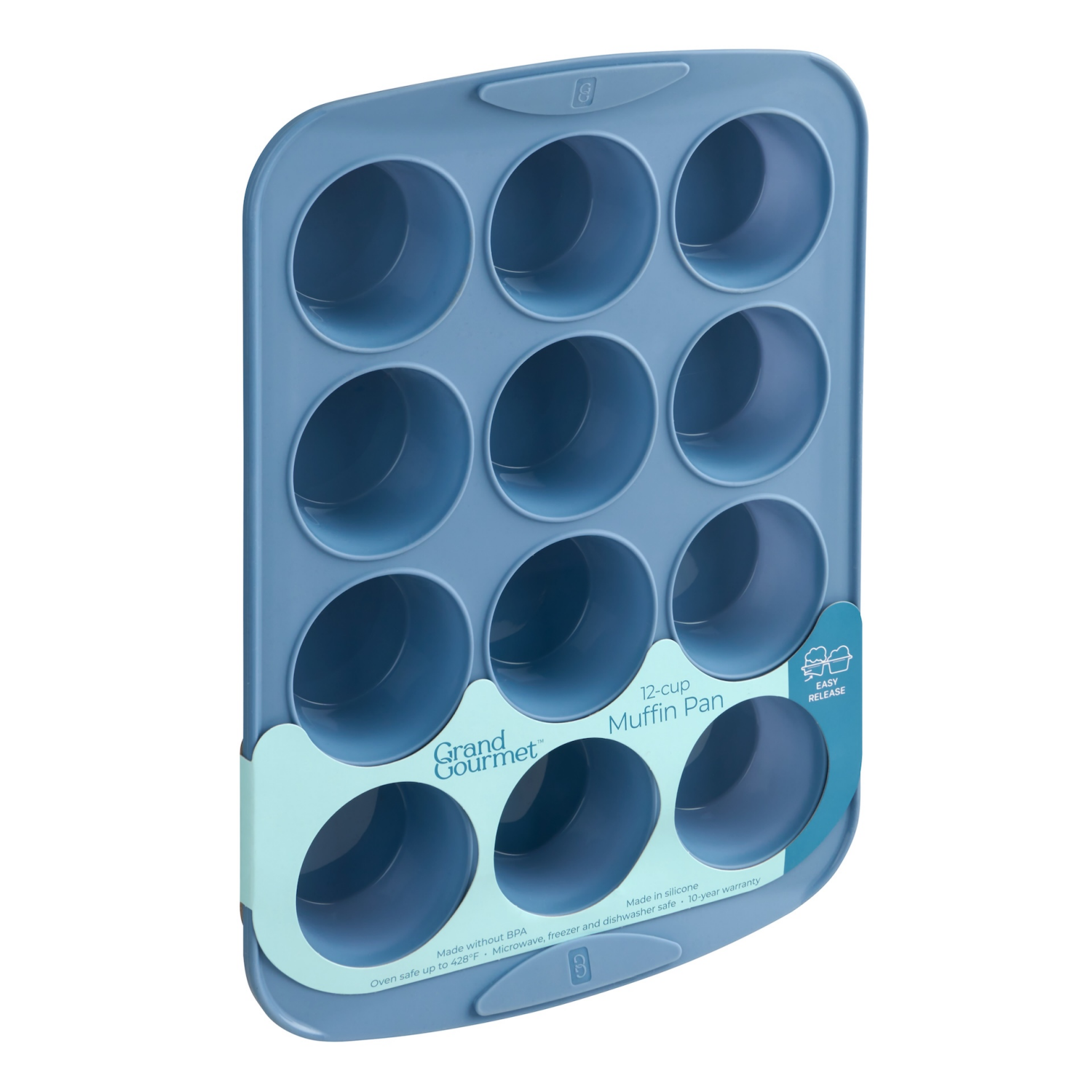 slide 2 of 2, Grand Gourmet Structured Silicone 12-Cup Muffin Pan (Light Blue), 1 ct