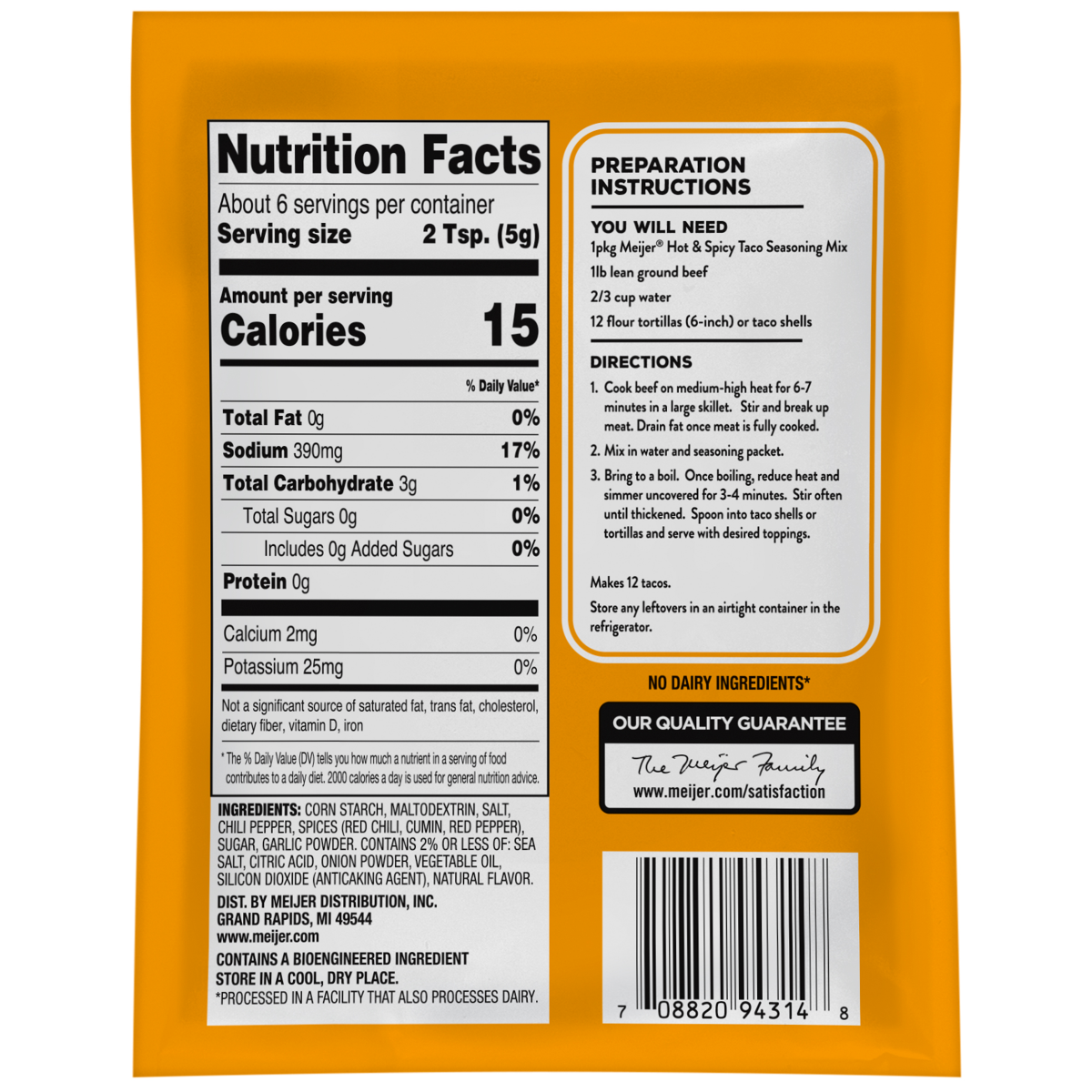 slide 2 of 2, Meijer Hot & Spicy Taco Seasoning Mix, 1 oz