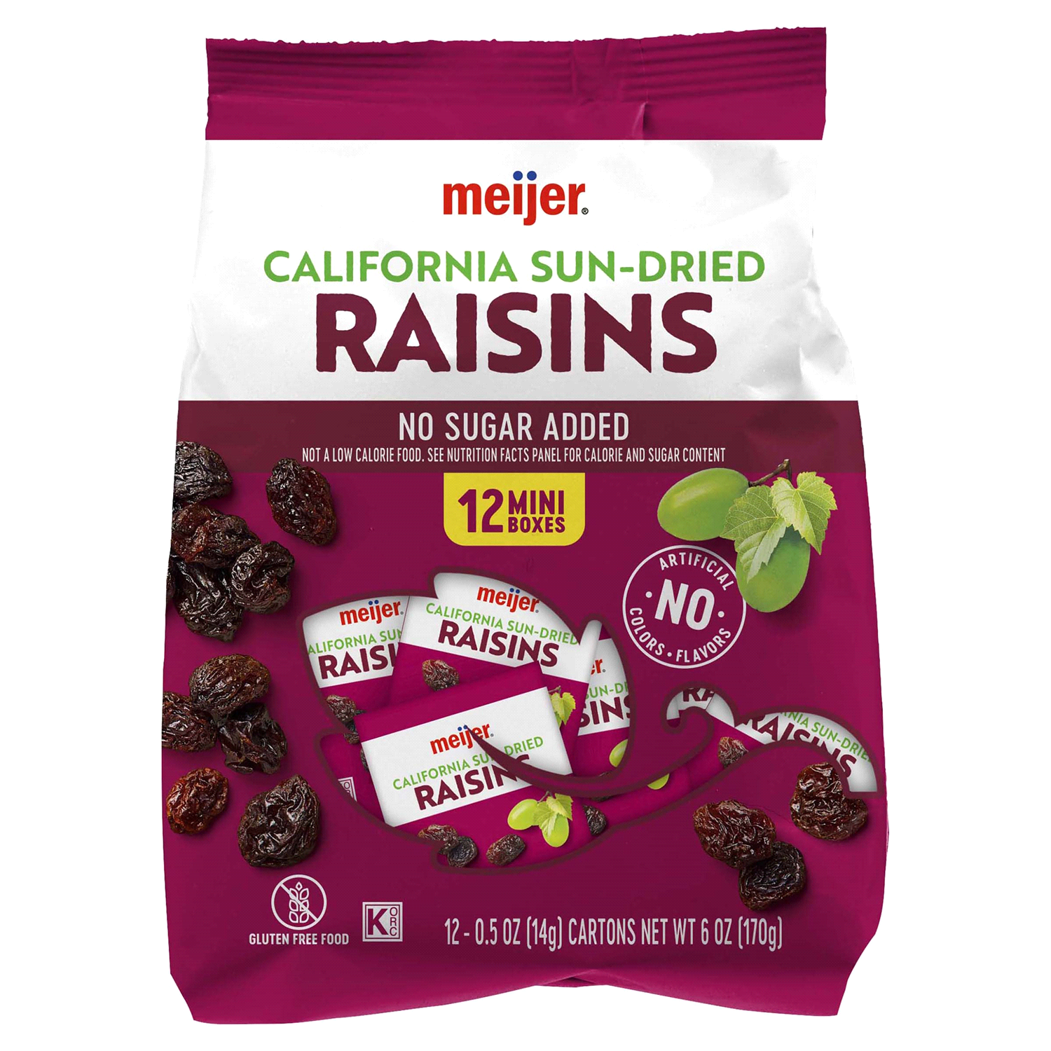 slide 1 of 2, Meijer Sun-Dried Mini Raisins, 12 Pack, 12 ct