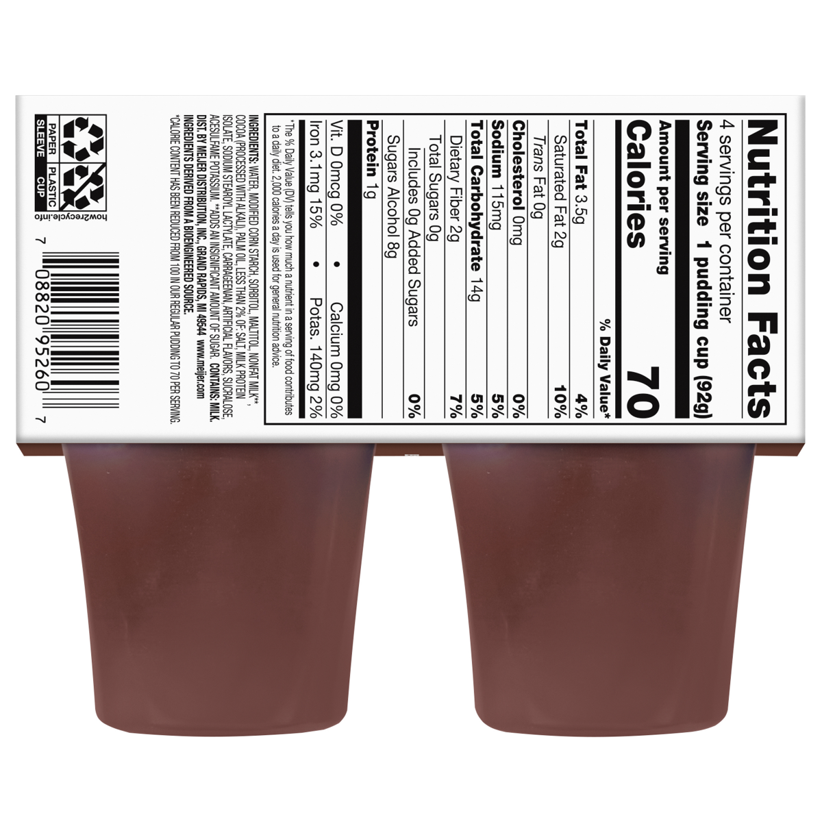 slide 2 of 2, MEIJER CHOCOLATE SUGAR FREE PUDDING SNACK, 4/3.25 oz