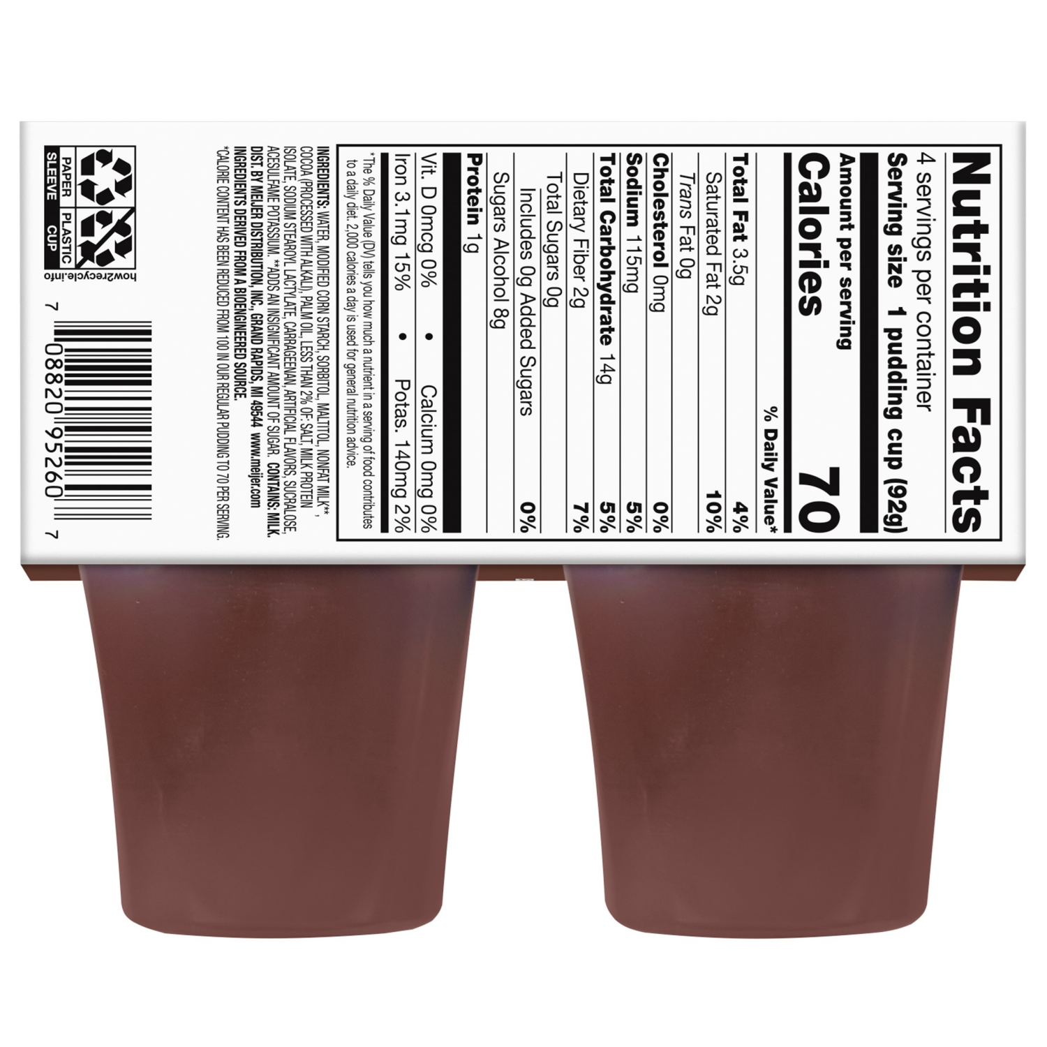 slide 2 of 2, MEIJER CHOCOLATE SUGAR FREE PUDDING SNACK, 4/3.25 oz