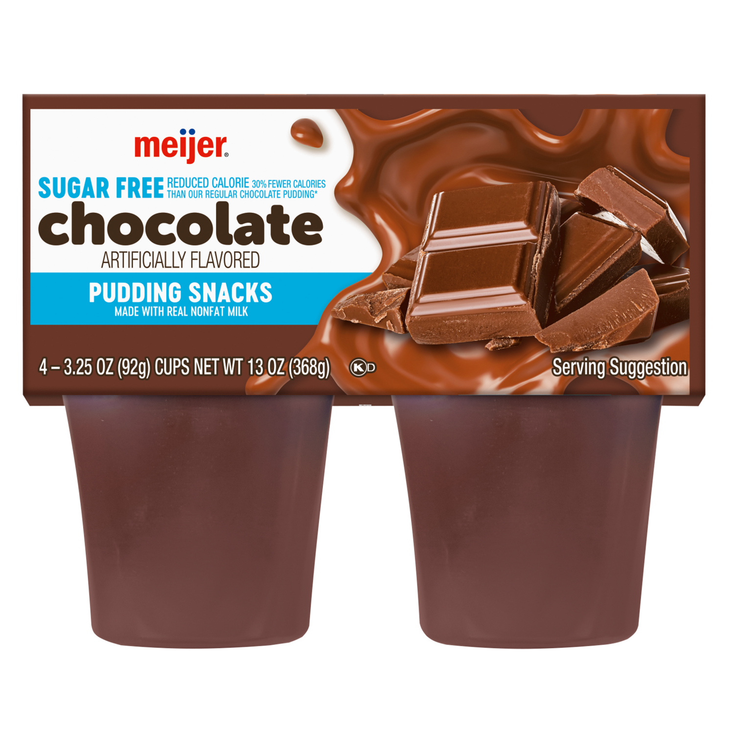 slide 1 of 2, MEIJER CHOCOLATE SUGAR FREE PUDDING SNACK, 4/3.25 oz