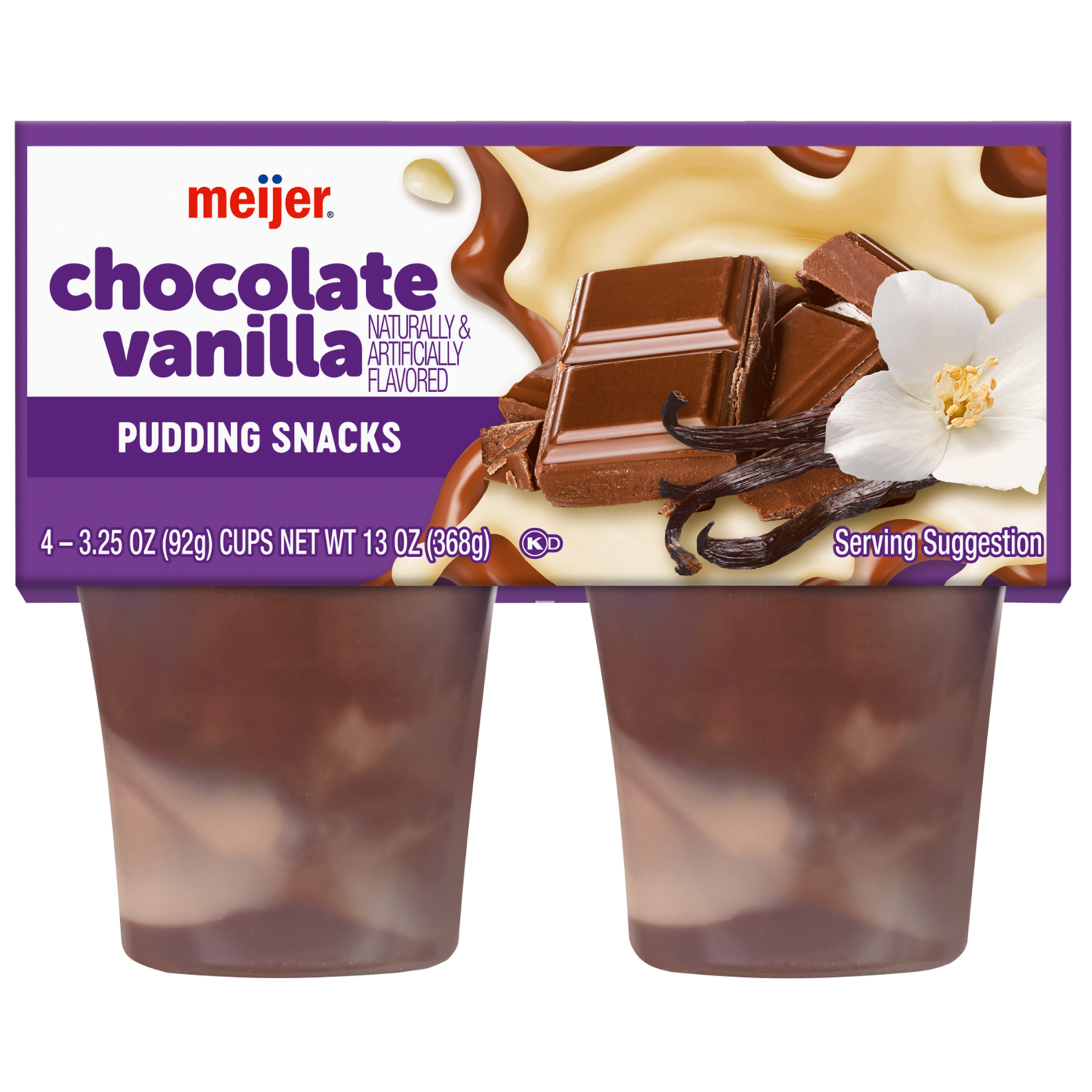 slide 1 of 2, MEIJER TRIPLE CHOCOLATE VANILLA PUDDING SNACK 4., 3.25 oz