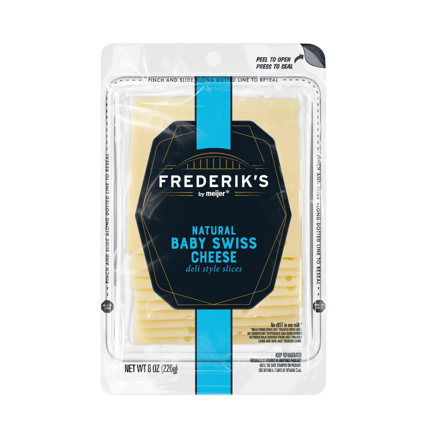 slide 1 of 2, FREDERIKS BY MEIJER Natural Baby Swiss Cheese, 8 Oz, 8 oz
