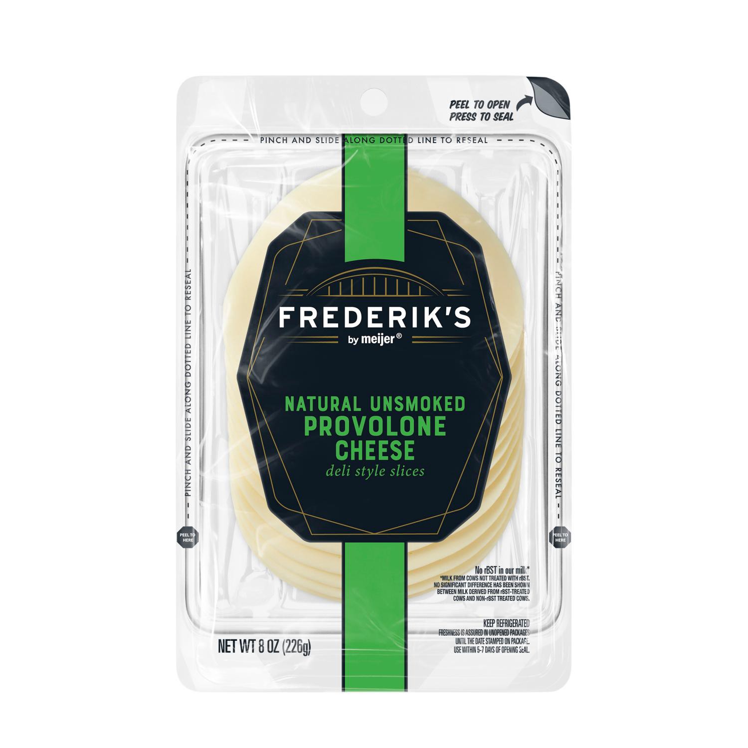 slide 1 of 2, FREDERIKS BY MEIJER Sliced Unsmoked Provolone Cheese, 8 Oz., 8 oz