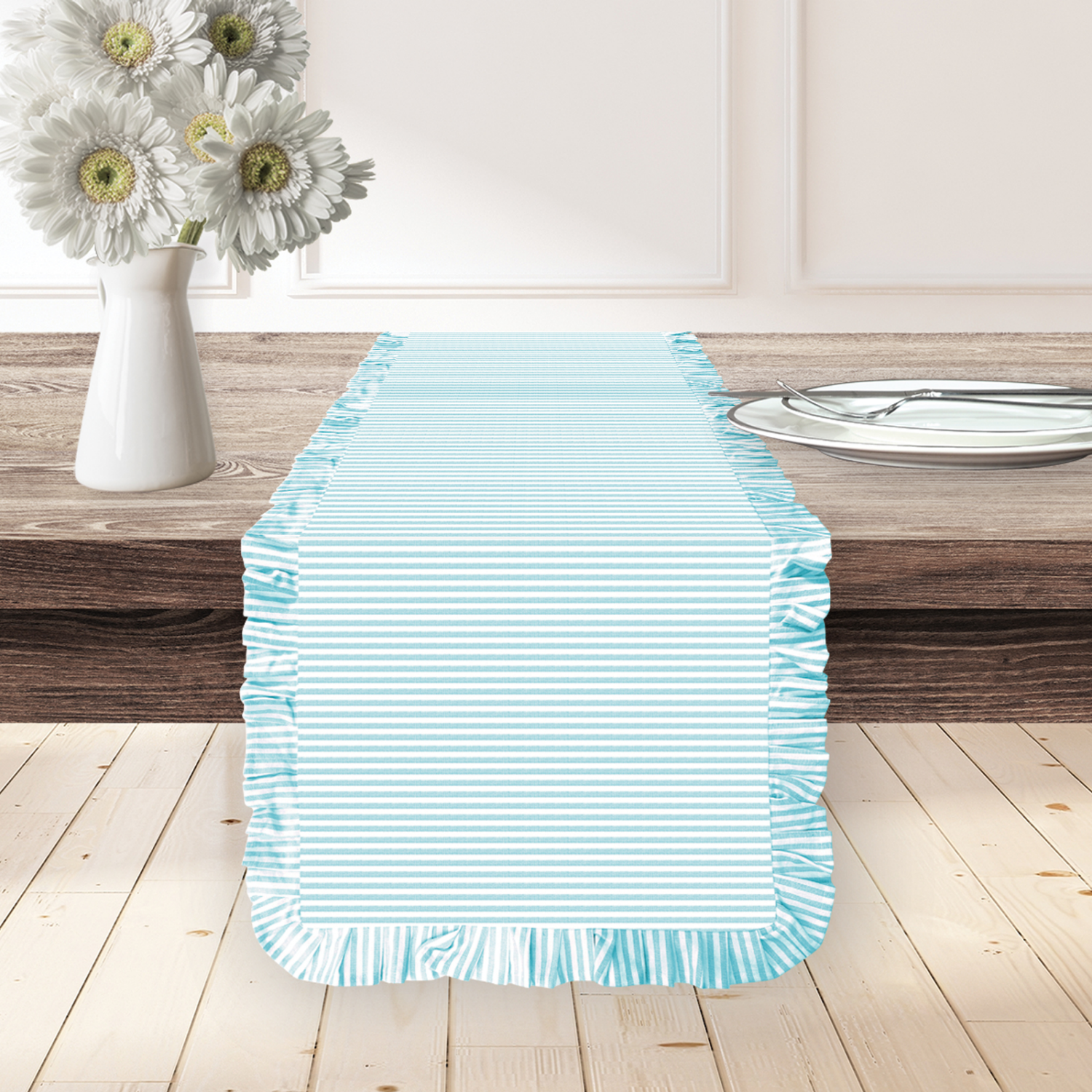 slide 1 of 2, Room & Retreat Riley Ruffle Runner, 16 in x 76 in , Blue, 1 ct