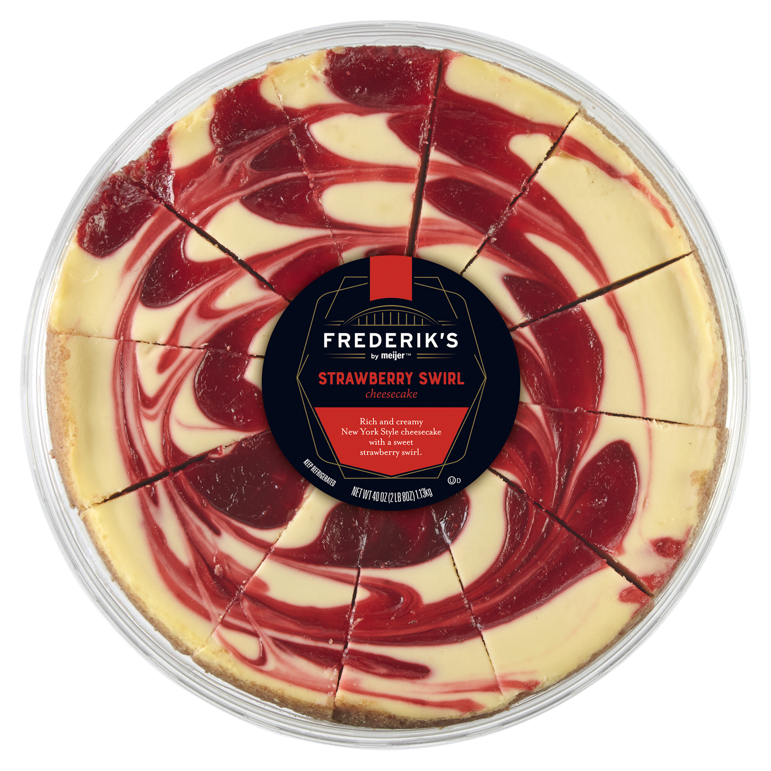 slide 1 of 2, FREDERIKS BY MEIJER Frederik's by Meijer Strawberry Swirl Cheesecake- 40 oz, 40 oz