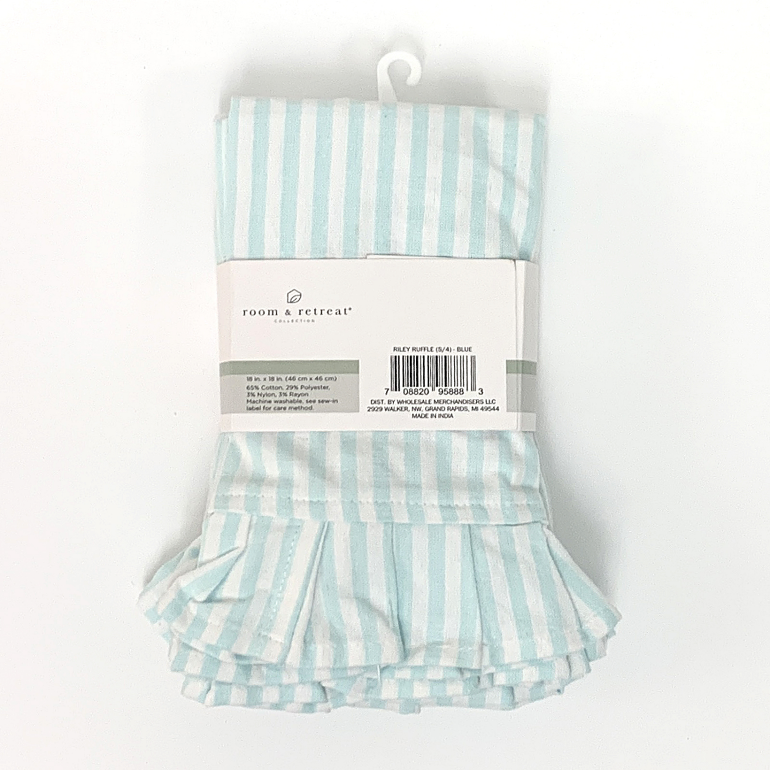 slide 2 of 2, Room & Retreat Riley Ruffle Napkin, 4 Pack, 18 in x 18 in, Blue, 4 ct