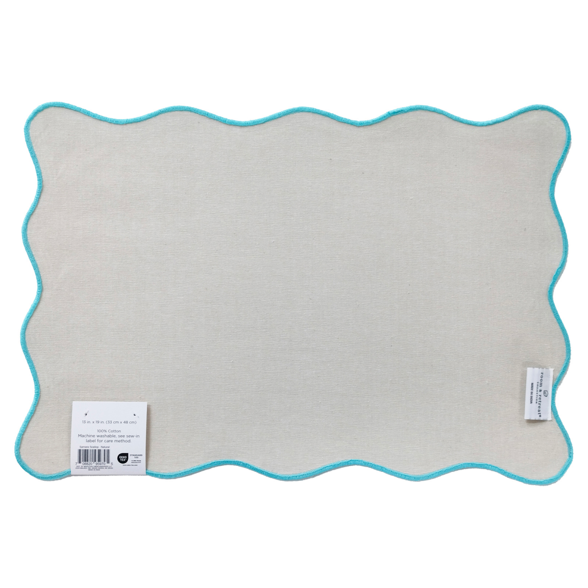 slide 2 of 3, Room & Retreat Samara Scallop Placemat, 13 in x 19 in, Natural With Blue Edge, 1 ct