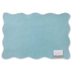 ROOM & RETREAT Room and Retreat Samara Scallop Placemat, 13 in x 19 in, Blue With White Edge