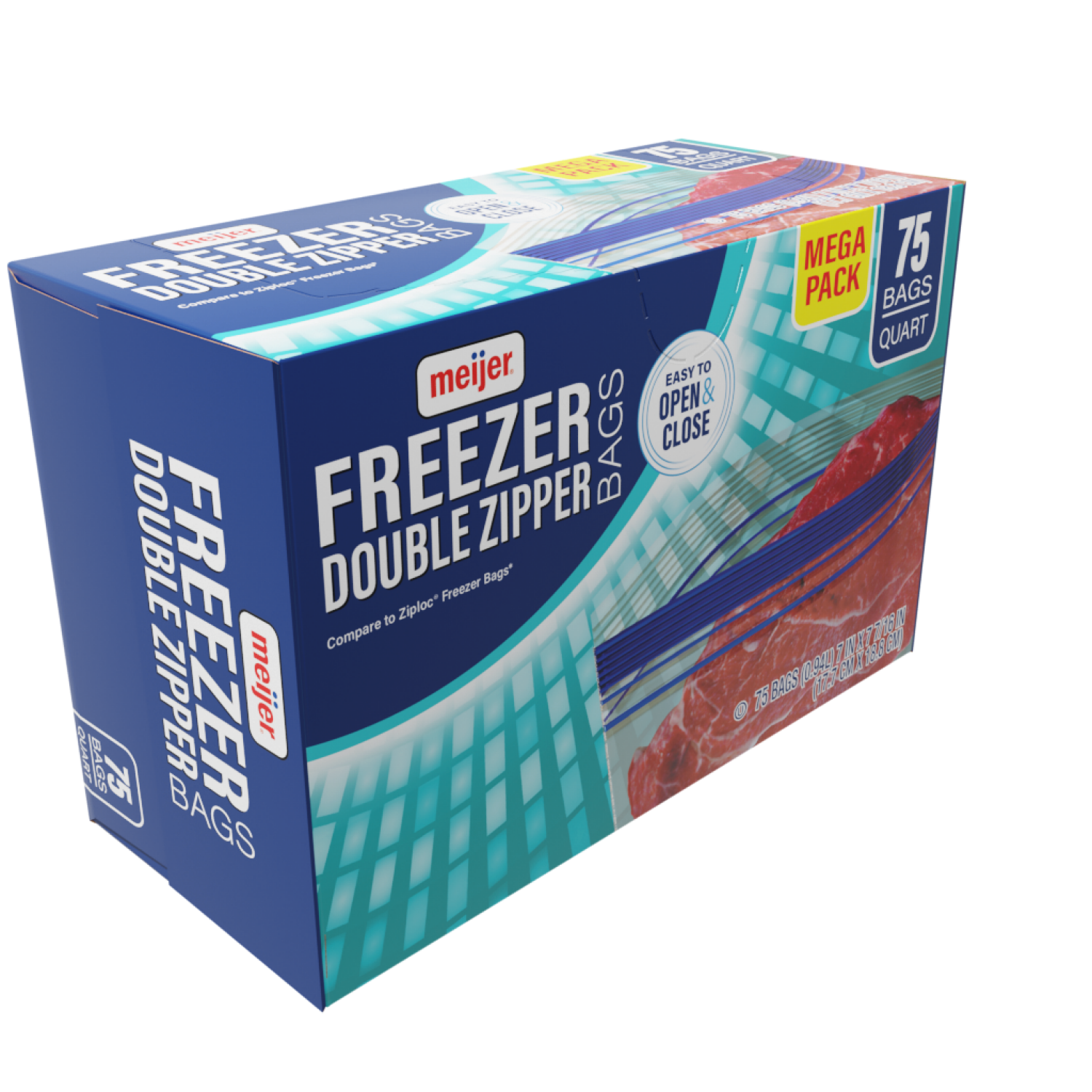 slide 3 of 5, Meijer Re-Closable Double Zipper Quart Freezer Bags, 75 ct