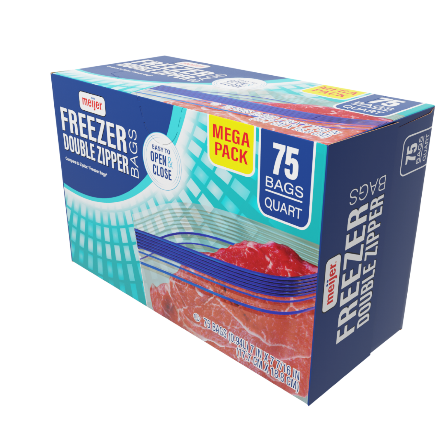 slide 4 of 5, Meijer Re-Closable Double Zipper Quart Freezer Bags, 75 ct