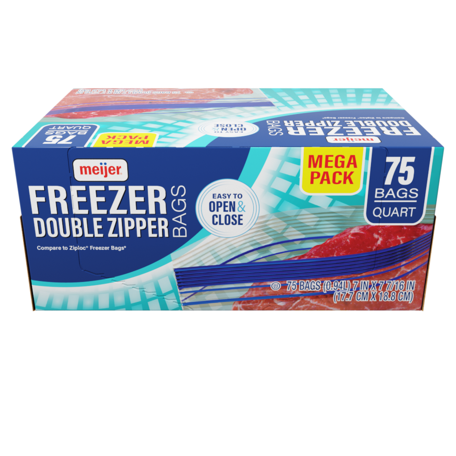 slide 5 of 5, Meijer Re-Closable Double Zipper Quart Freezer Bags, 75 ct