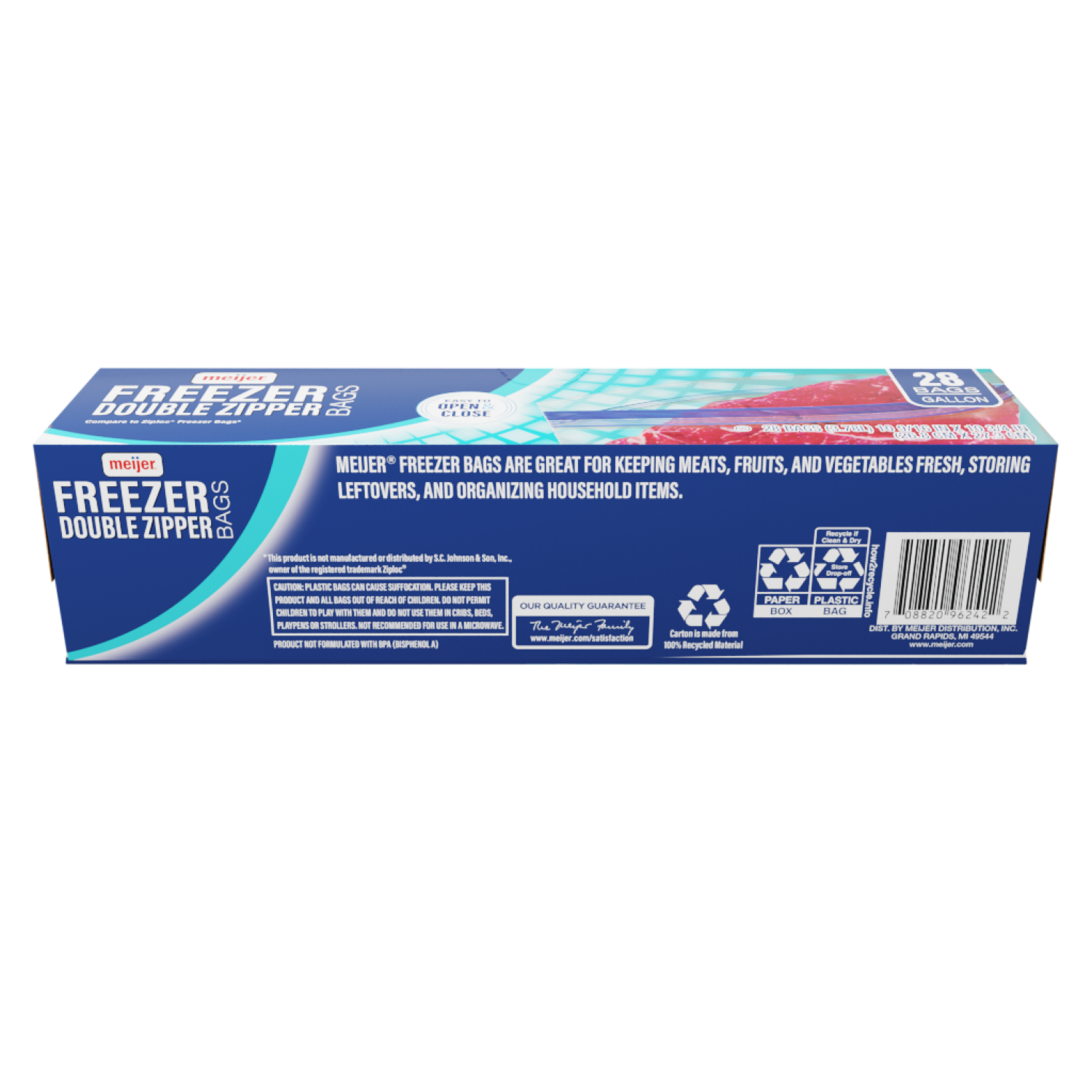 slide 2 of 5, Meijer Re-Closable Double Zipper Freezer Bags, Gallon, 28 ct