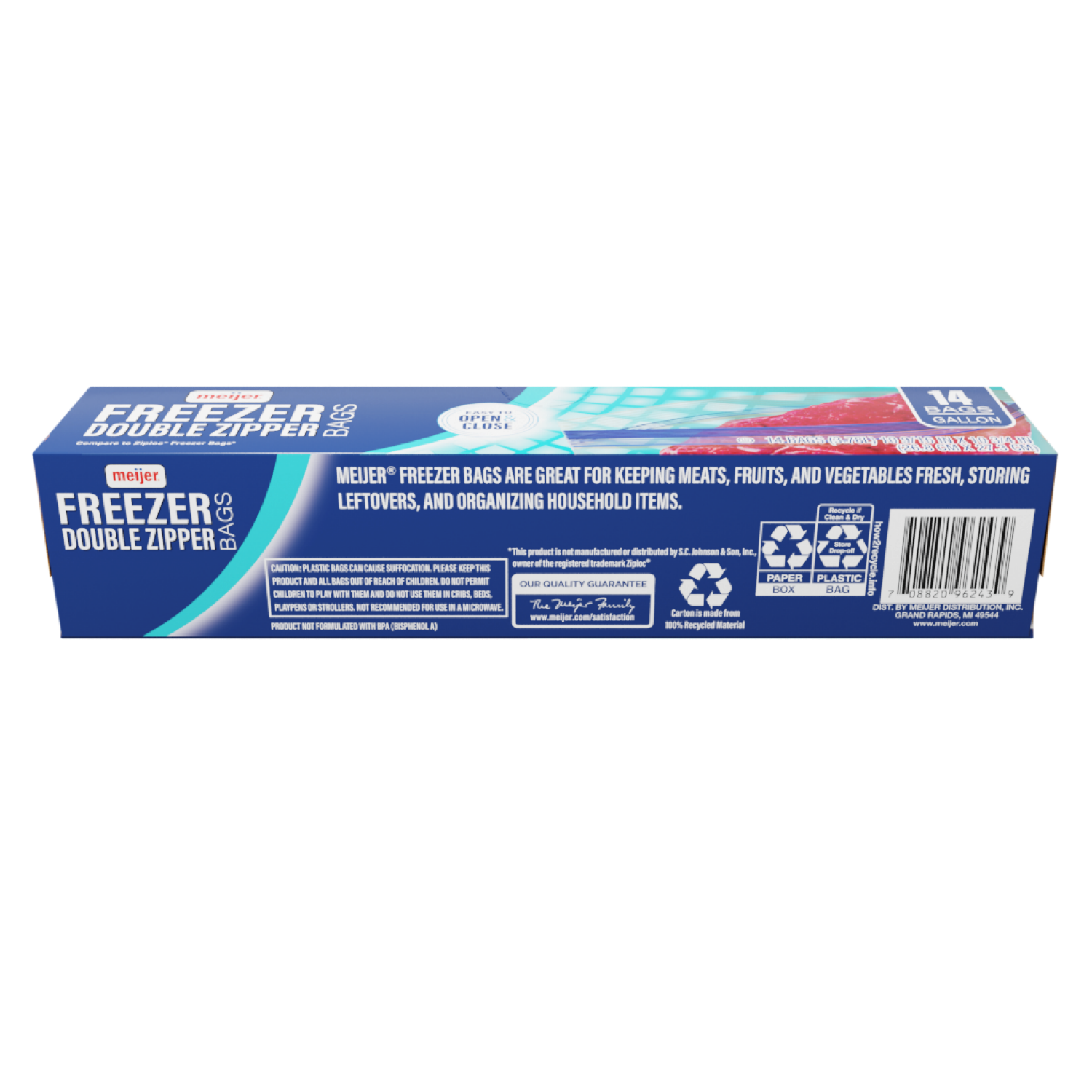 slide 2 of 5, Meijer Re-Closable Double Zipper Gallon Freezer Bags, 14 ct