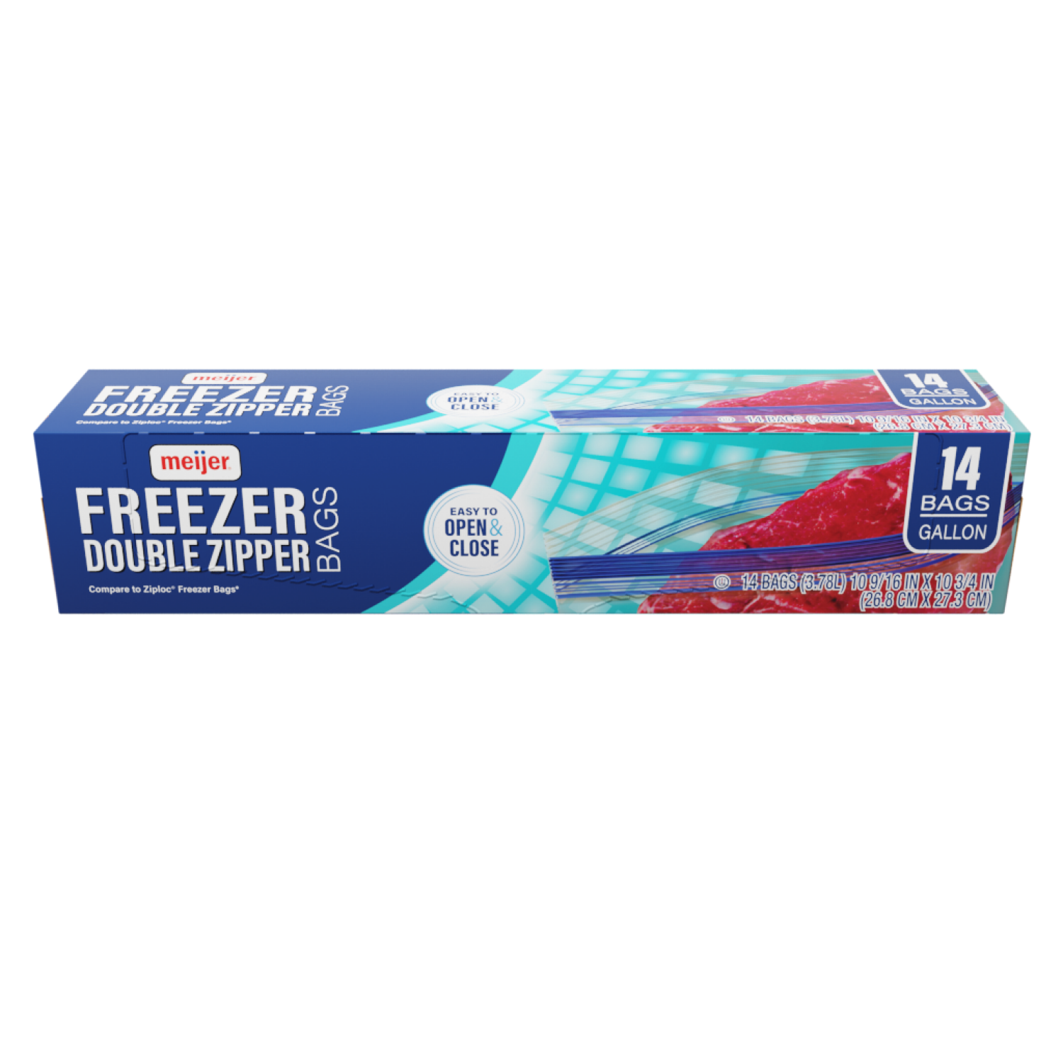 slide 5 of 5, Meijer Re-Closable Double Zipper Gallon Freezer Bags, 14 ct