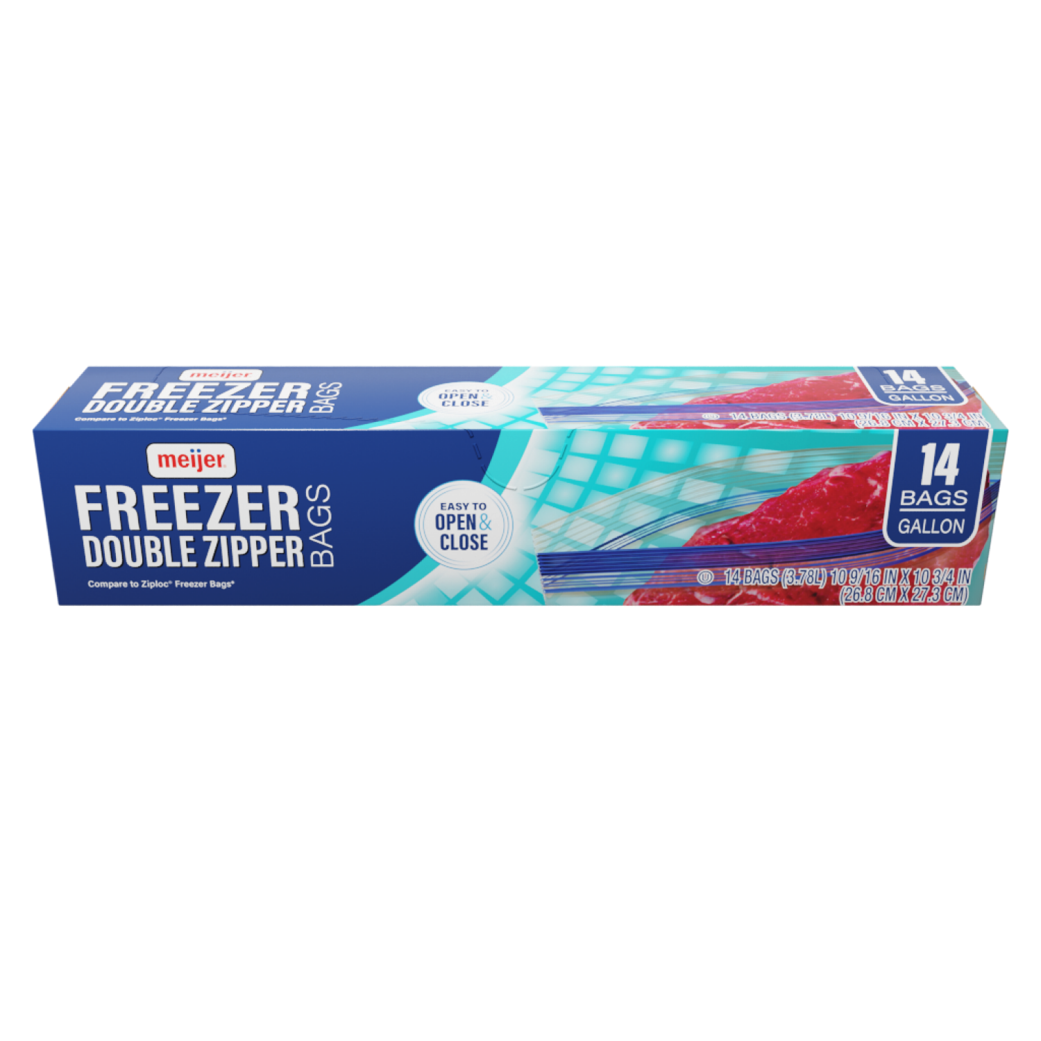 slide 1 of 5, Meijer Re-Closable Double Zipper Gallon Freezer Bags, 14 ct