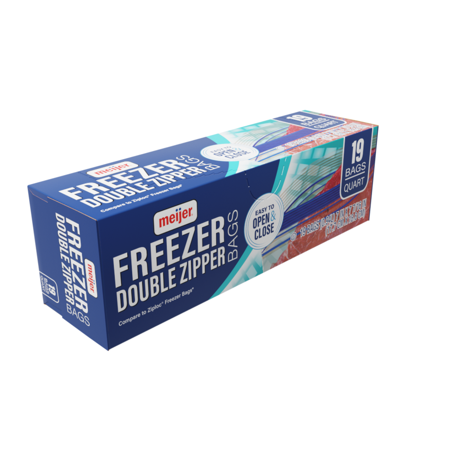 slide 3 of 5, Meijer Reclosable Double Zipper Freezer Bags, Quart, 19 ct
