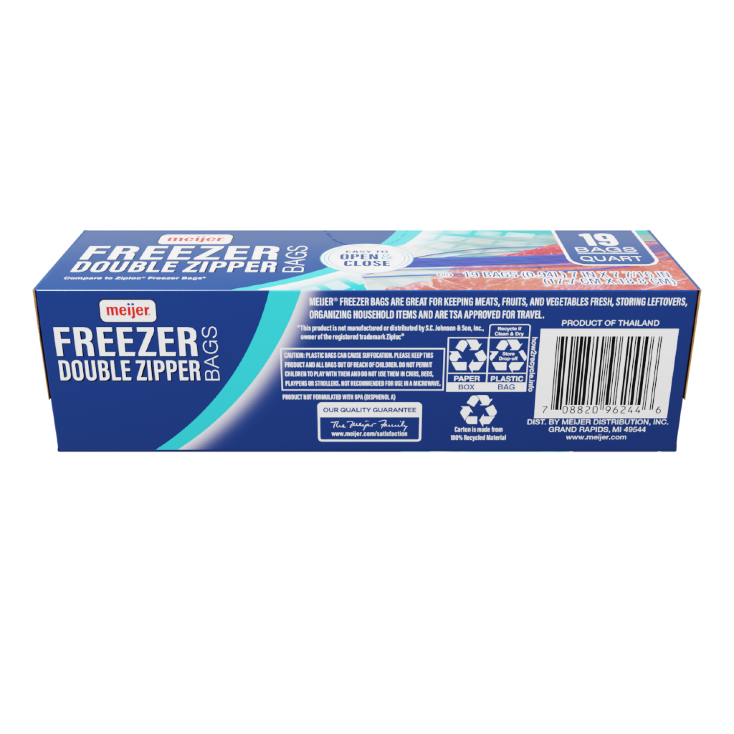 slide 2 of 5, Meijer Reclosable Double Zipper Freezer Bags, Quart, 19 ct
