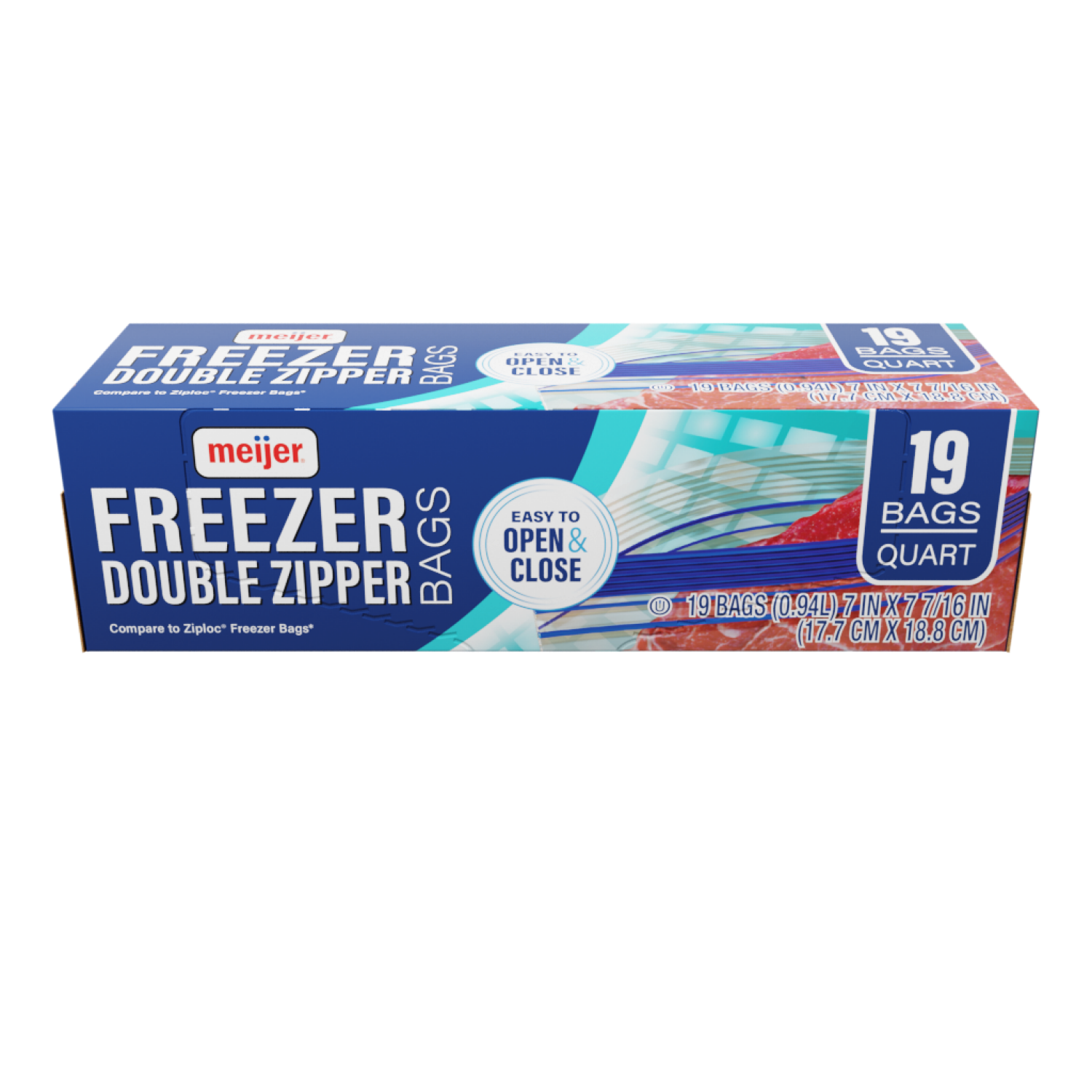 slide 5 of 5, Meijer Reclosable Double Zipper Freezer Bags, Quart, 19 ct