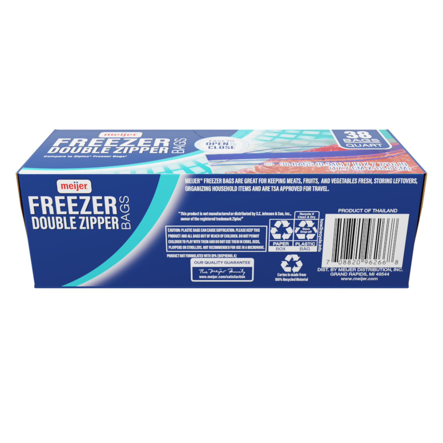 slide 2 of 5, Meijer Reclosable Freezer Bags, Quart, 38 ct
